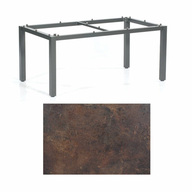 SonnenPartner Tisch „Base“, Gestell Aluminium anthrazit, Tischplatte HPL Rostoptik, 160x90 cm