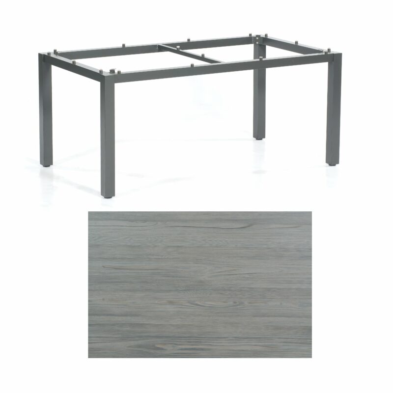 SonnenPartner Tisch „Base“, Gestell Aluminium anthrazit, Tischplatte HPL Vintageoptik, 160x90 cm