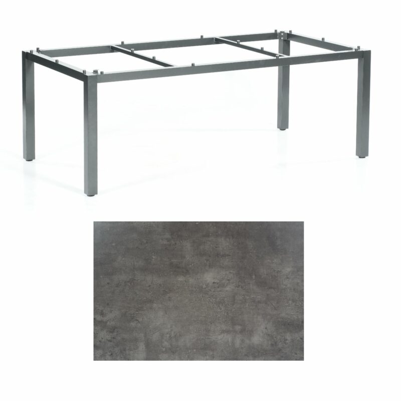 SonnenPartner Tisch „Base“, Gestell Aluminium anthrazit, Tischplatte HPL Beton dunkel, 200x100 cm