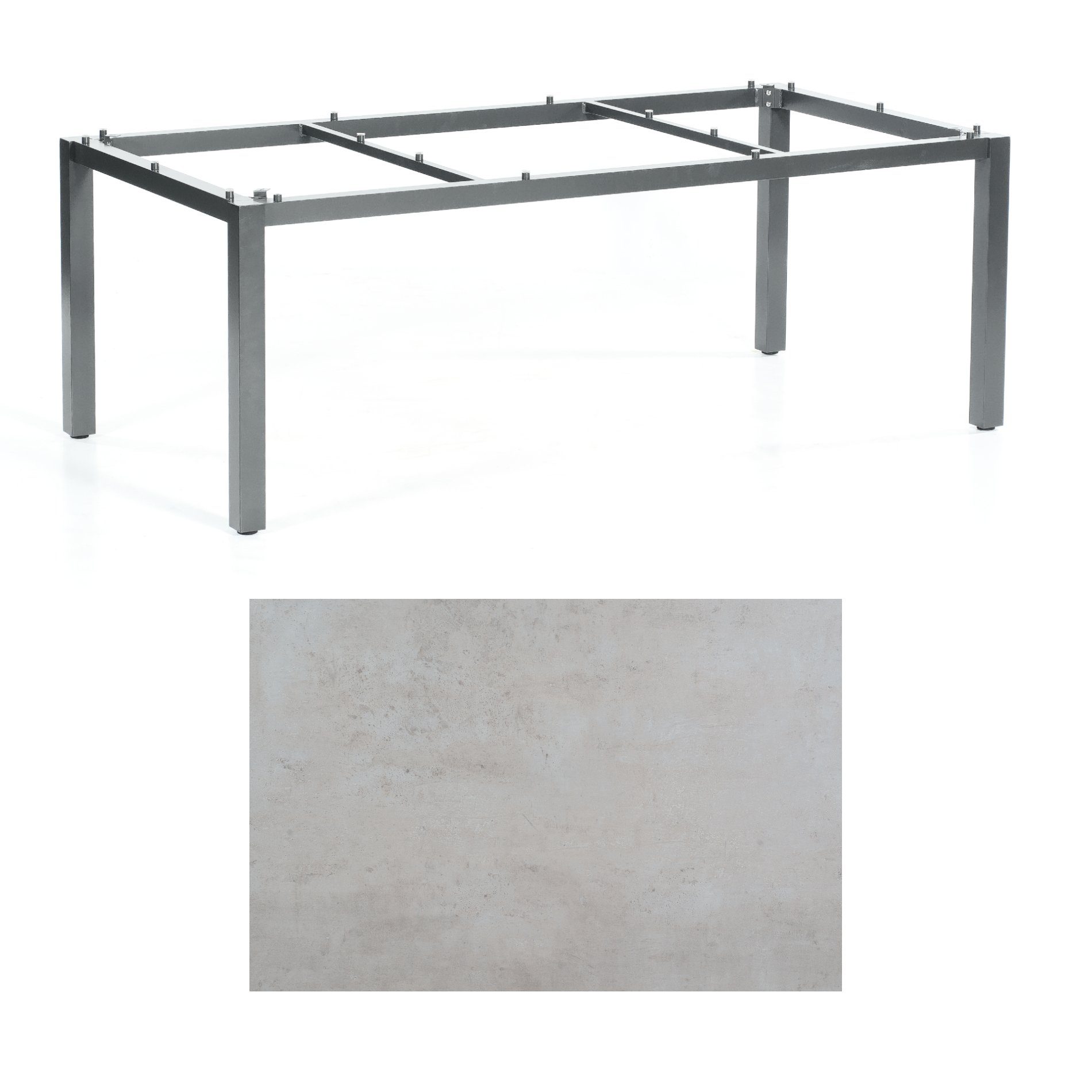 SonnenPartner Tisch „Base“, Gestell Aluminium anthrazit, Tischplatte HPL Beton hell, 200x100 cm