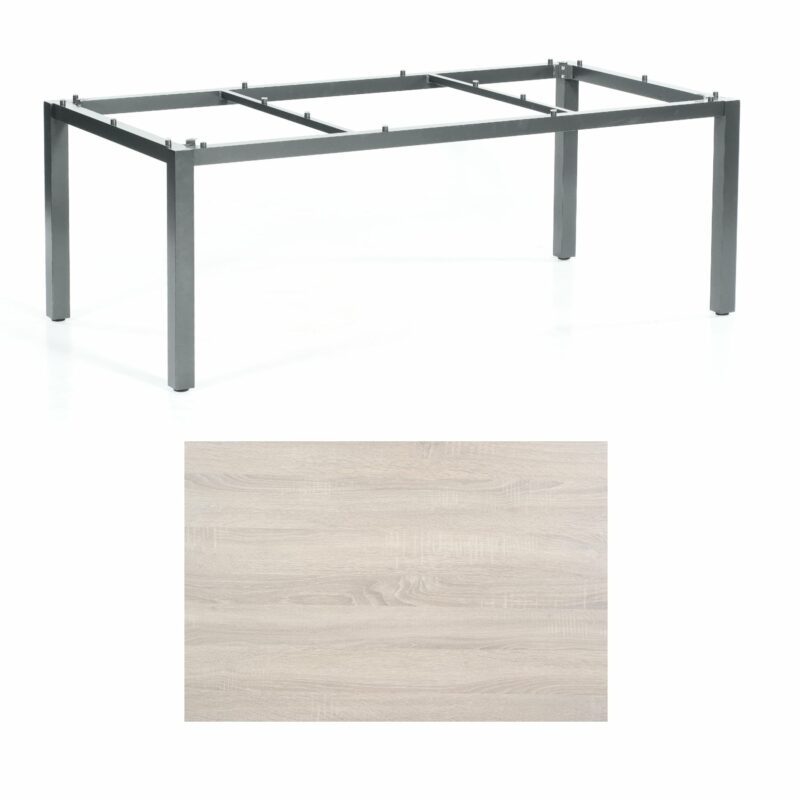 SonnenPartner Tisch „Base“, Gestell Aluminium anthrazit, Tischplatte HPL Eiche sägerau, 200x100 cm