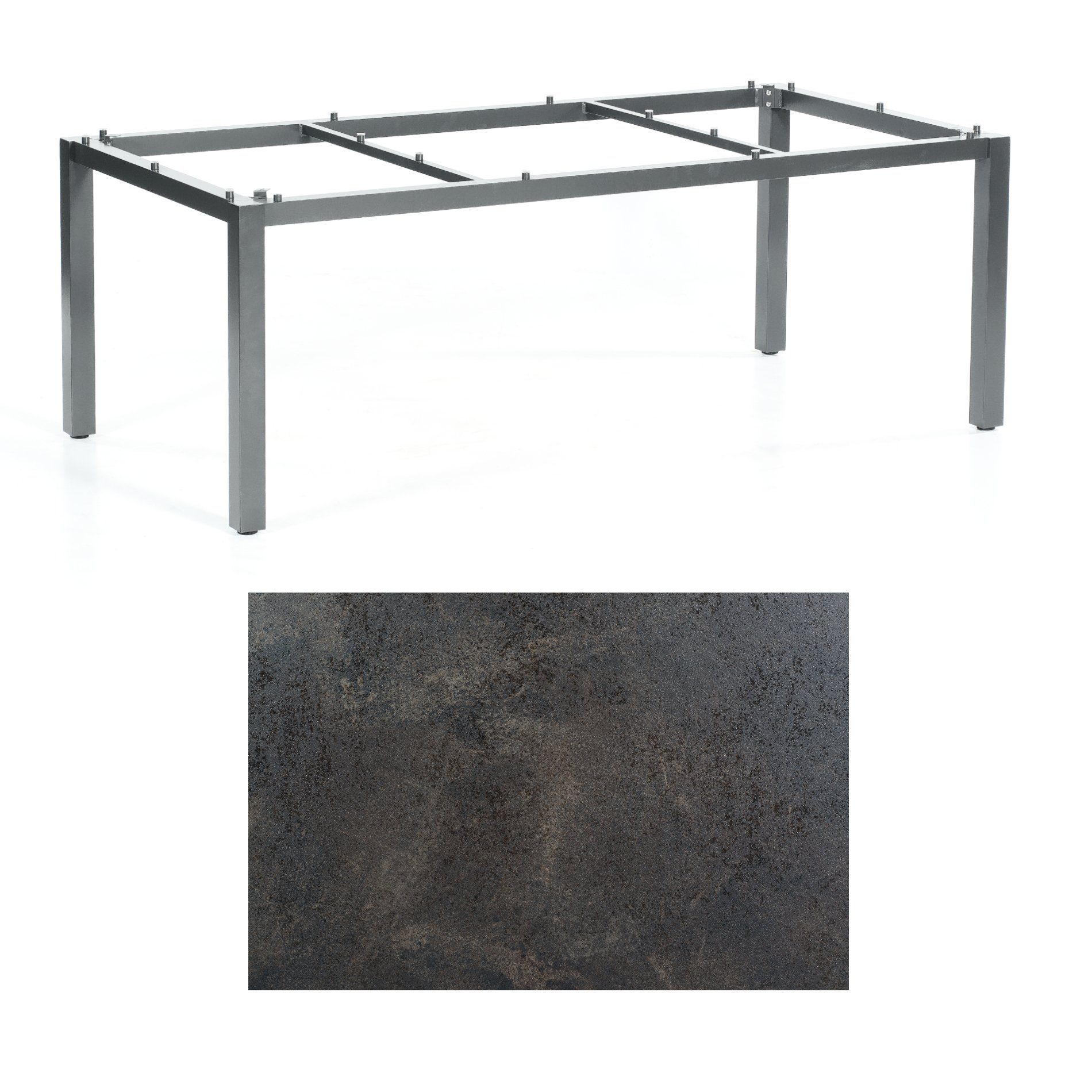 SonnenPartner Tisch „Base“, Gestell Aluminium anthrazit, Tischplatte HPL Keramikoptik, 200x100 cm