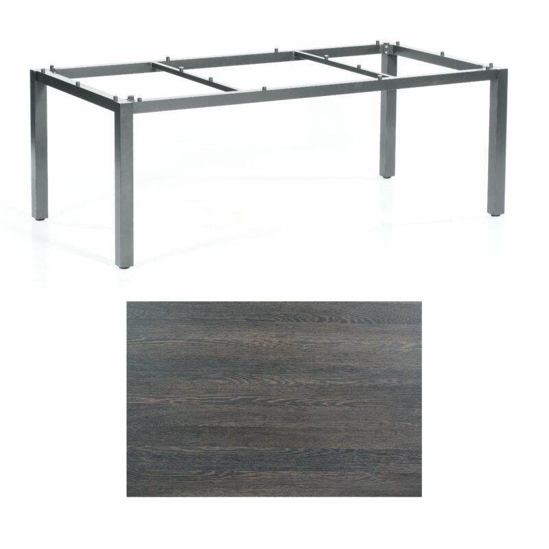 SonnenPartner Tisch „Base“, Gestell Aluminium anthrazit, Tischplatte HPL Mali wenge, 200x100 cm