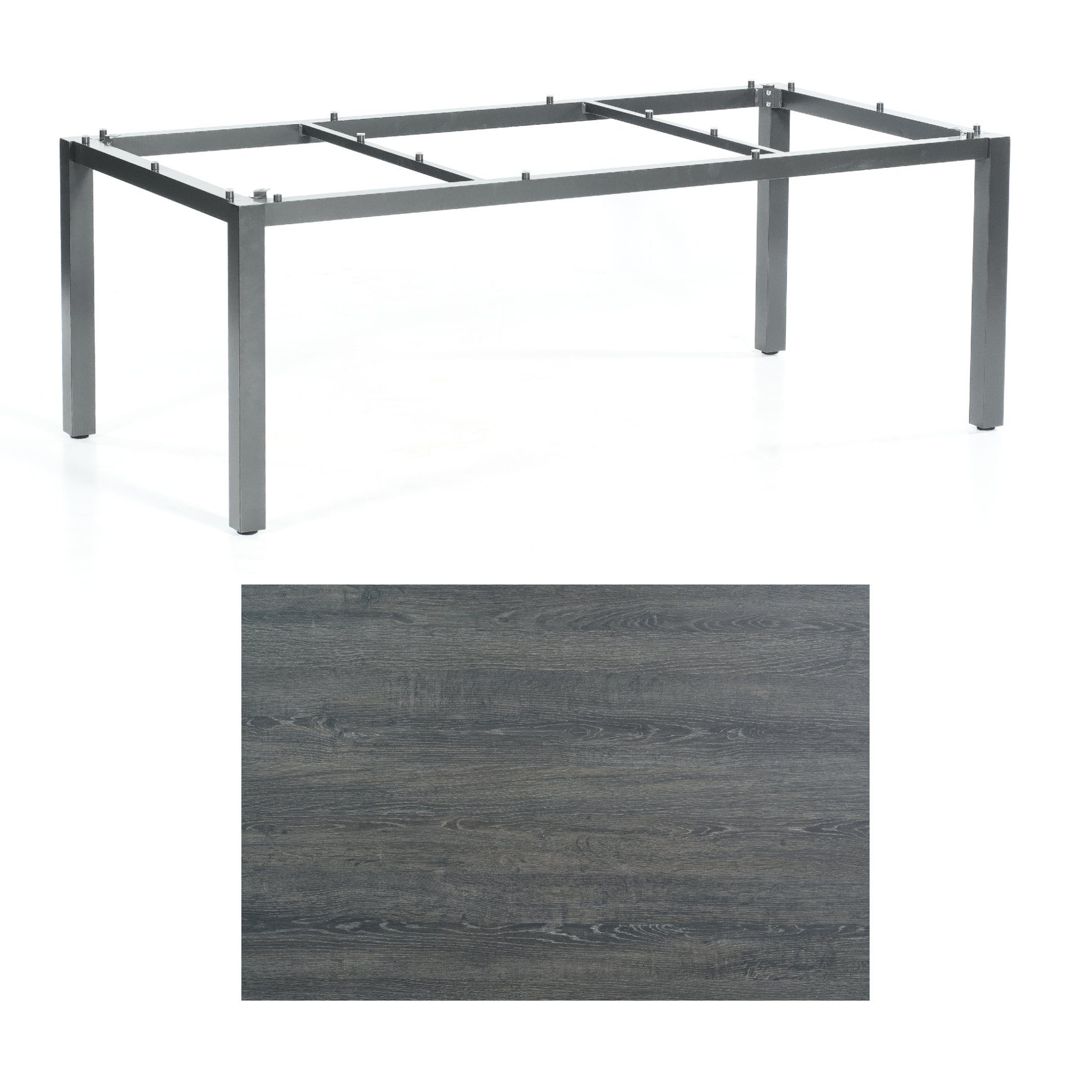 SonnenPartner Tisch „Base“, Gestell Aluminium anthrazit, Tischplatte HPL Pinie dunkel, 200x100 cm