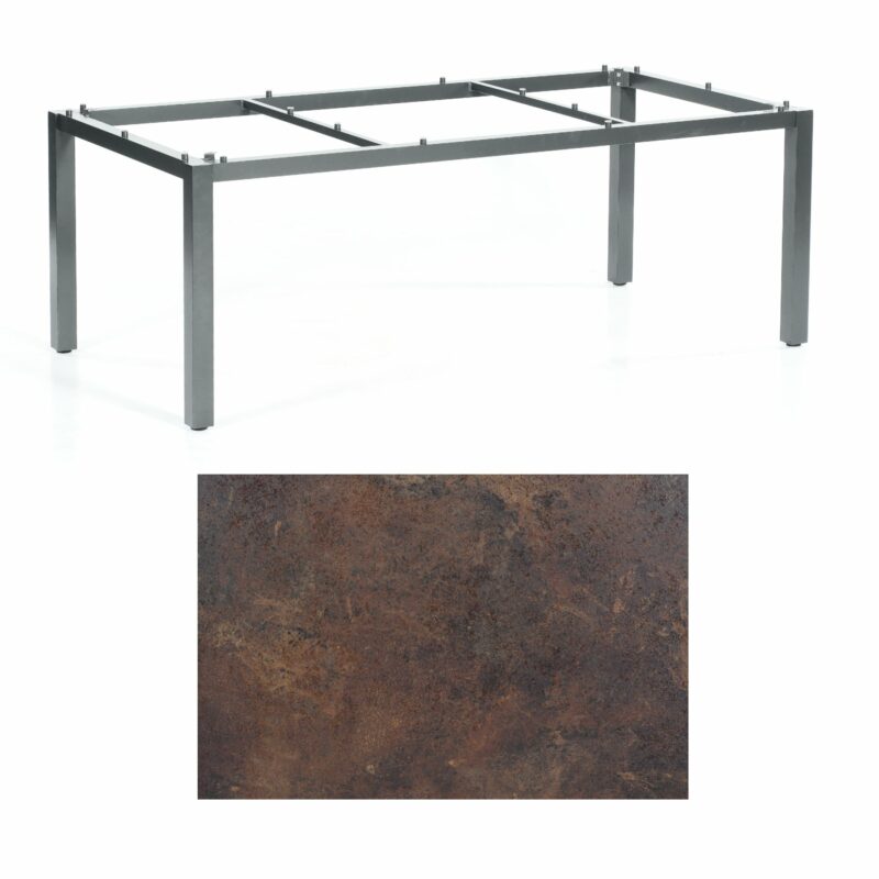 SonnenPartner Tisch „Base“, Gestell Aluminium anthrazit, Tischplatte HPL Rostoptik, 200x100 cm