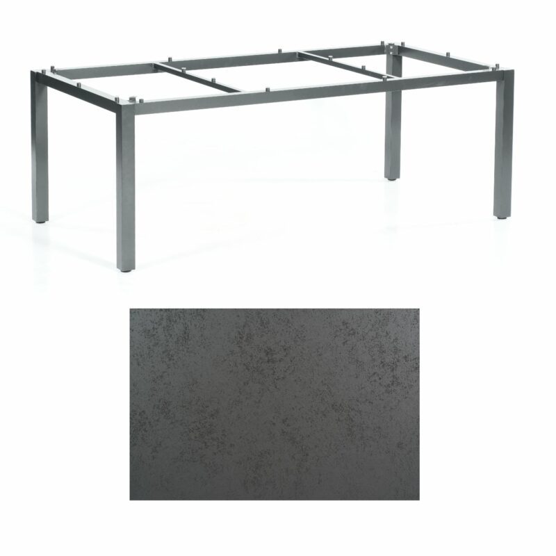 SonnenPartner Tisch „Base“, Gestell Aluminium anthrazit, Tischplatte HPL Struktura anthrazit, 200x100 cm