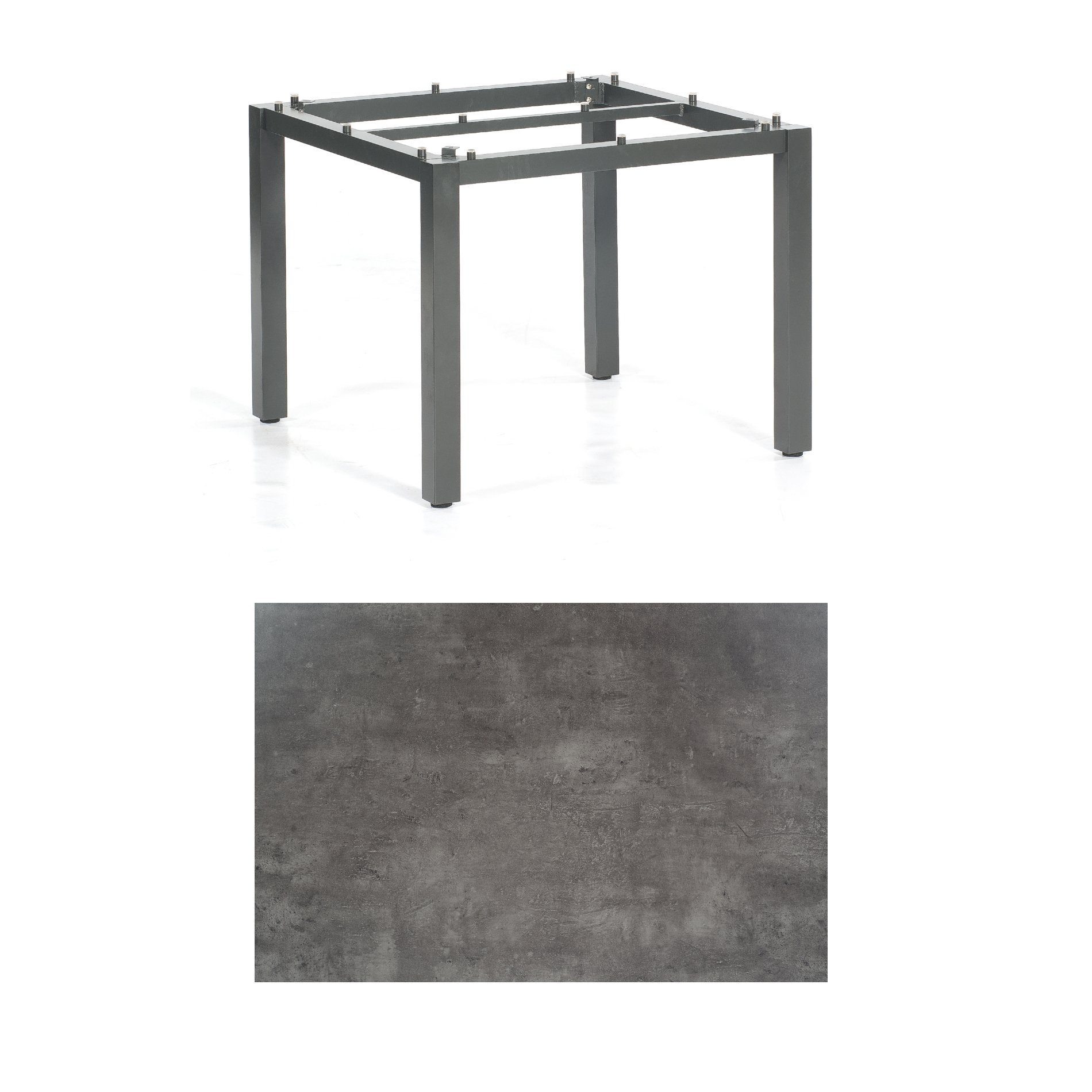 SonnenPartner Tisch „Base“, Gestell Aluminium anthrazit, Tischplatte HPL Beton dunkel, 90x90 cm