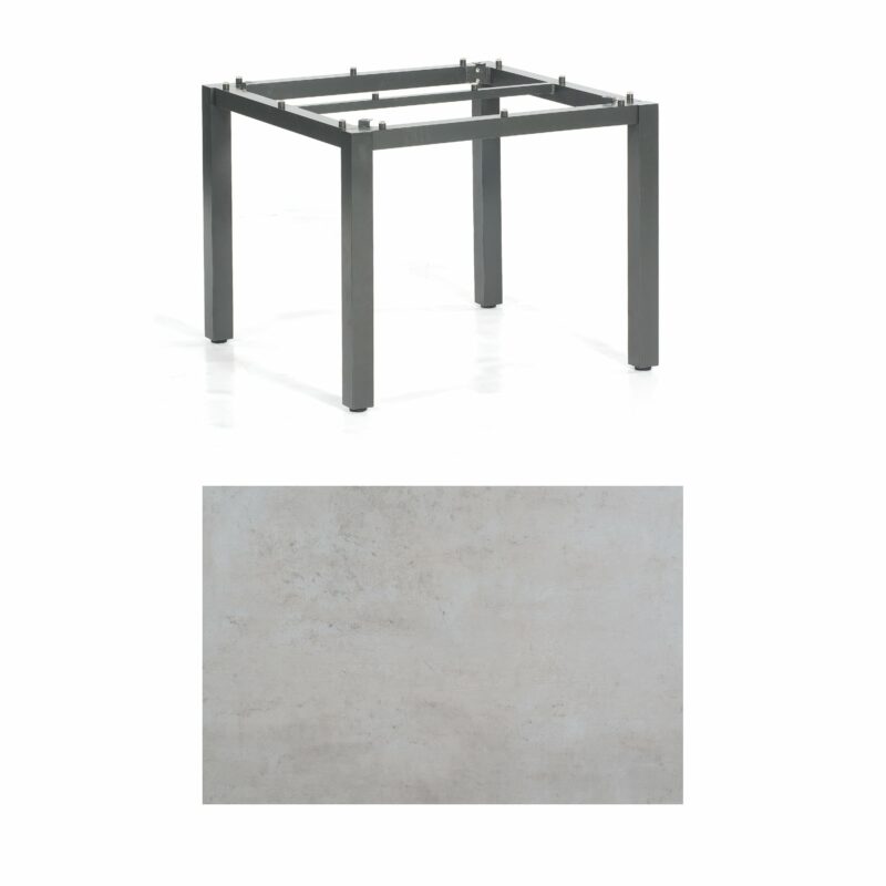 SonnenPartner Tisch „Base“, Gestell Aluminium anthrazit, Tischplatte HPL Beton hell, 90x90 cm