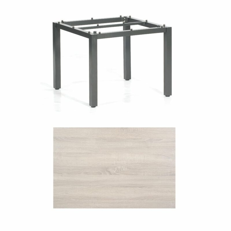 SonnenPartner Tisch „Base“, Gestell Aluminium anthrazit, Tischplatte HPL Eiche sägerau, 90x90 cm