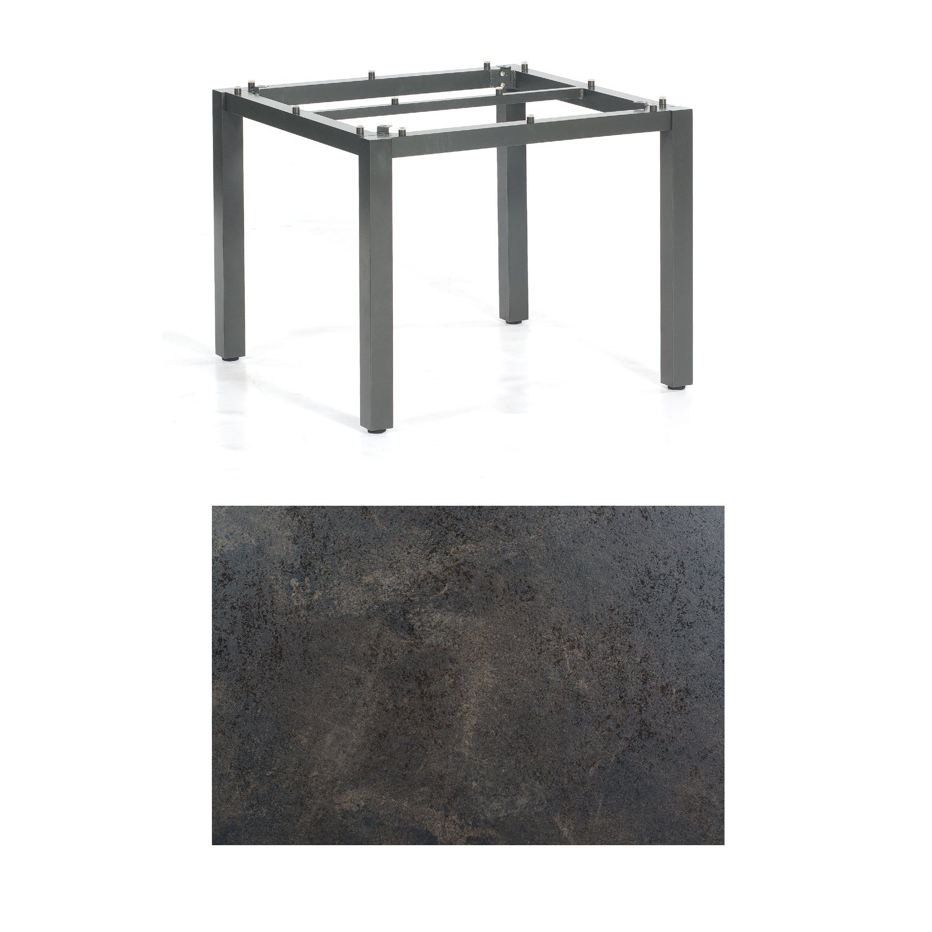 SonnenPartner Tisch „Base“, Gestell Aluminium anthrazit, Tischplatte HPL Keramikoptik, 90x90 cm