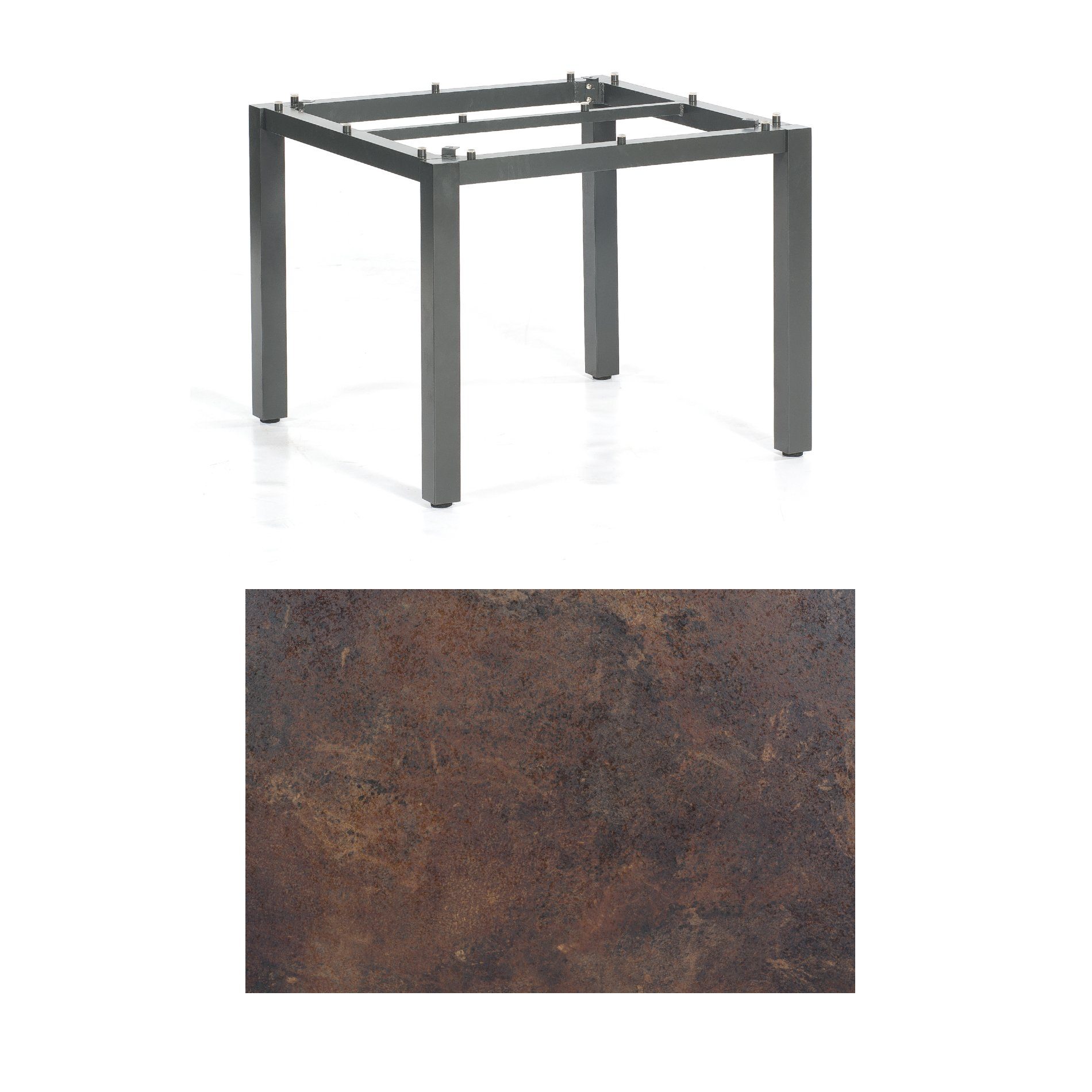 SonnenPartner Tisch „Base“, Gestell Aluminium anthrazit, Tischplatte HPL Rostoptik, 90x90 cm