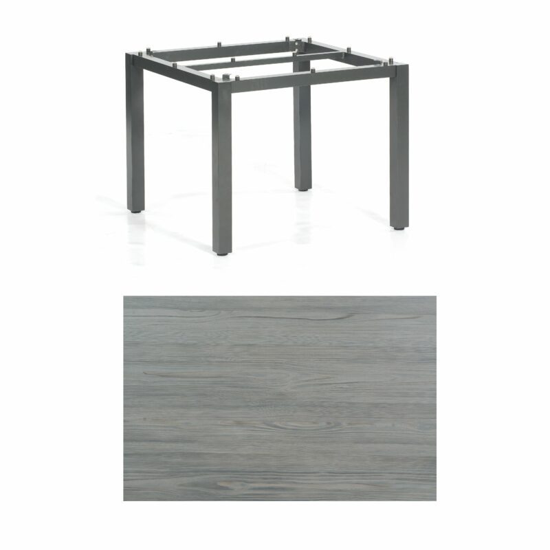 SonnenPartner Tisch „Base“, Gestell Aluminium anthrazit, Tischplatte HPL Vintageoptik, 90x90 cm