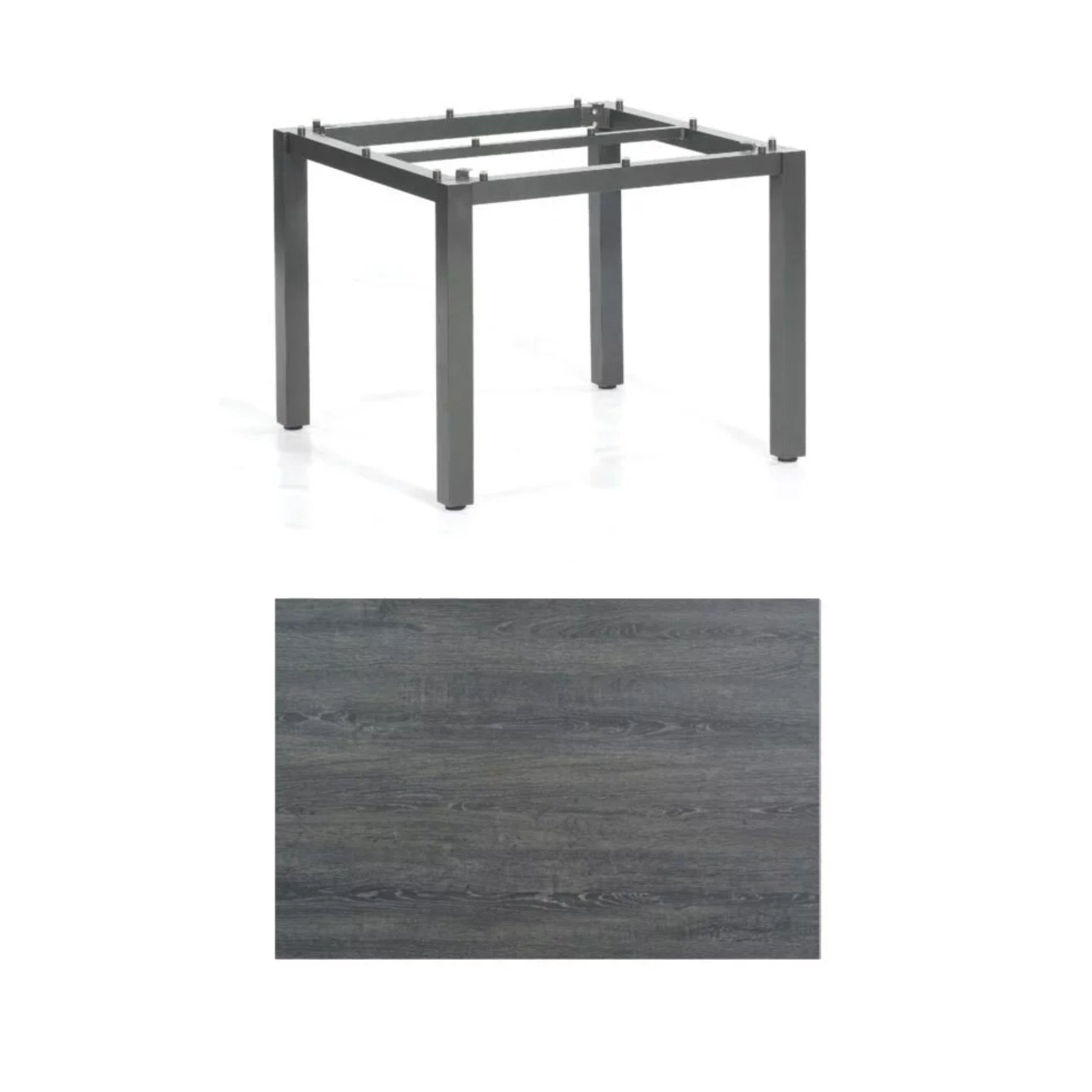SonnenPartner Tisch „Base“, Gestell Aluminium anthrazit, Tischplatte HPL Pinie dunkel, 90x90 cm