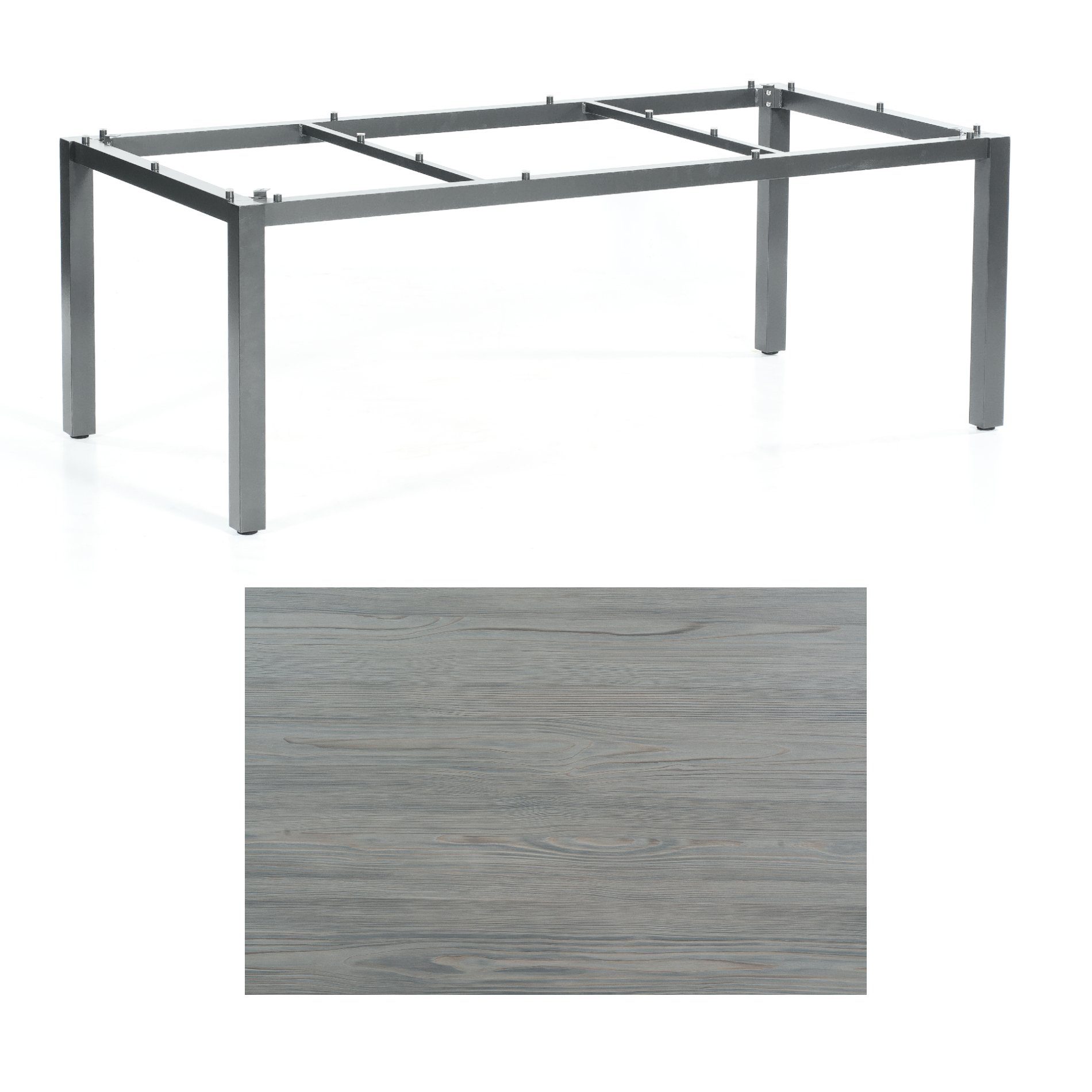 SonnenPartner Tisch „Base“, Gestell Aluminium anthrazit, Tischplatte HPL Vintageoptik, 200x100 cm