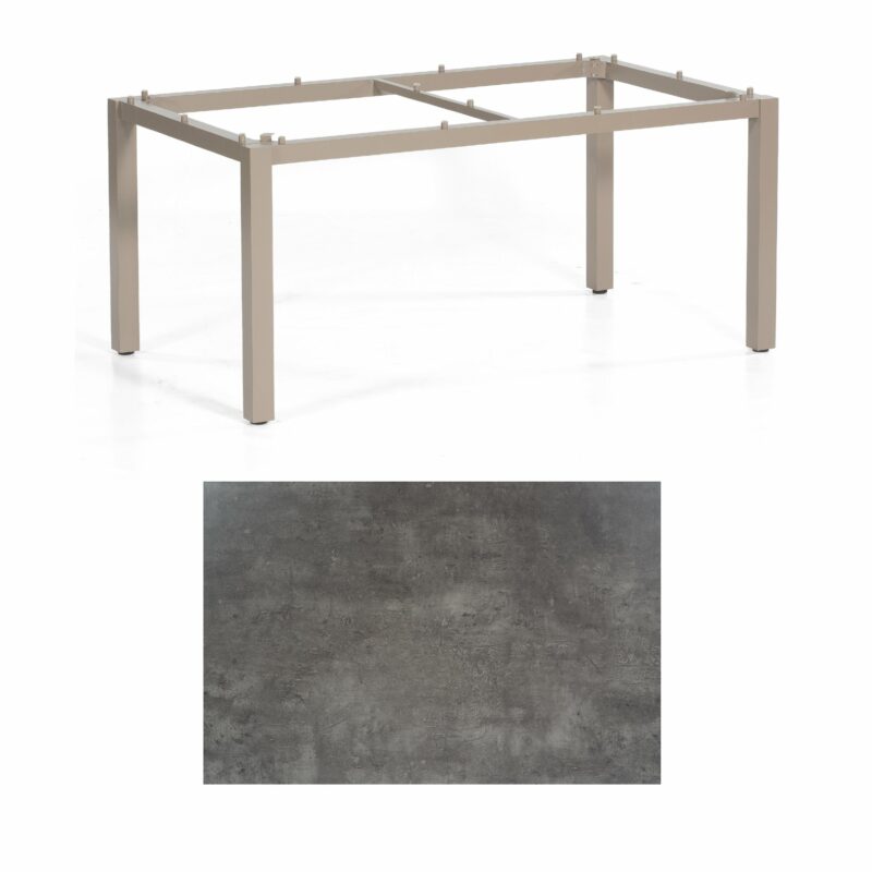 SonnenPartner Tisch „Base“, Gestell Aluminium champagner, Tischplatte HPL Beton dunkel , 160x90 cm
