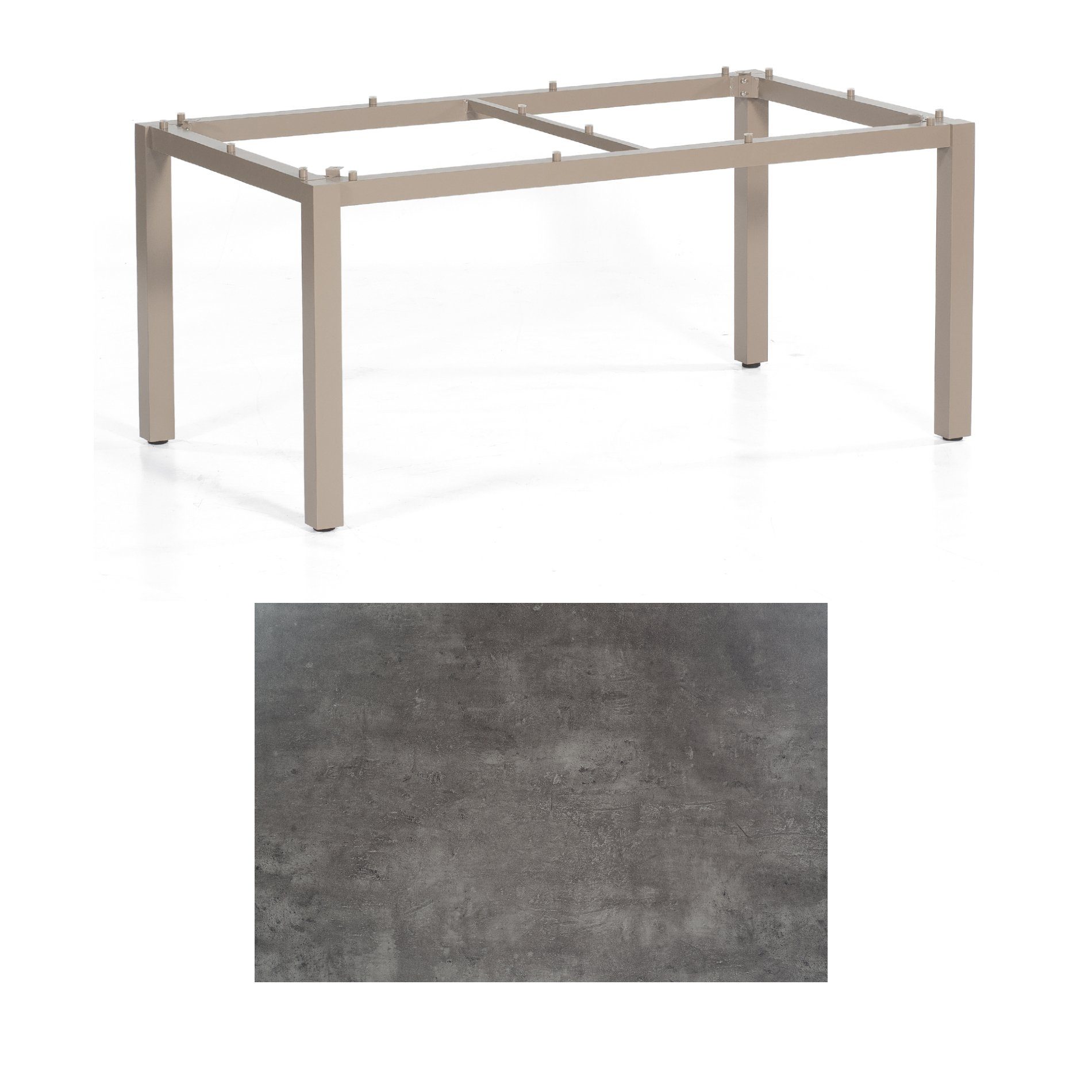 SonnenPartner Tisch „Base“, Gestell Aluminium champagner, Tischplatte HPL Beton dunkel , 160x90 cm