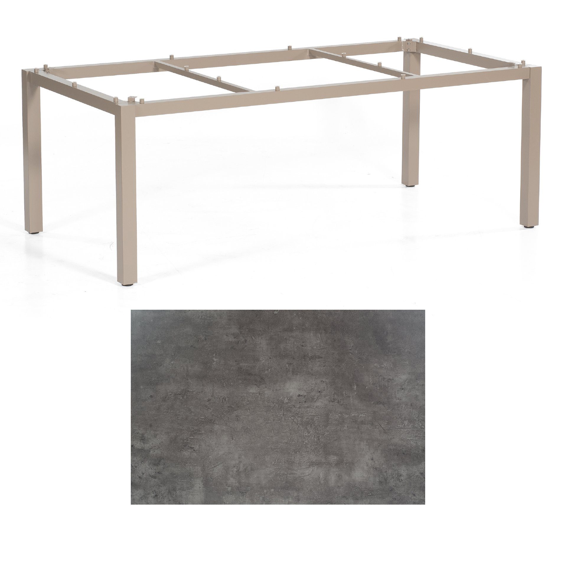 SonnenPartner Tisch „Base“, Gestell Aluminium champagner, Tischplatte HPL Beton dunkel , 200x100 cm