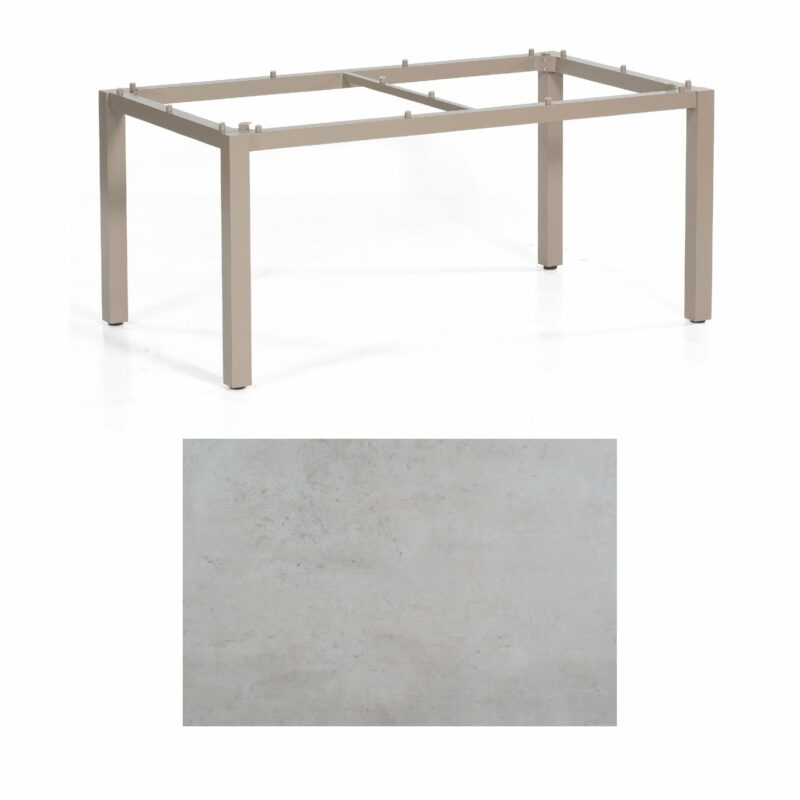 SonnenPartner Tisch „Base“, Gestell Aluminium champagner, Tischplatte HPL Beton hell , 160x90 cm