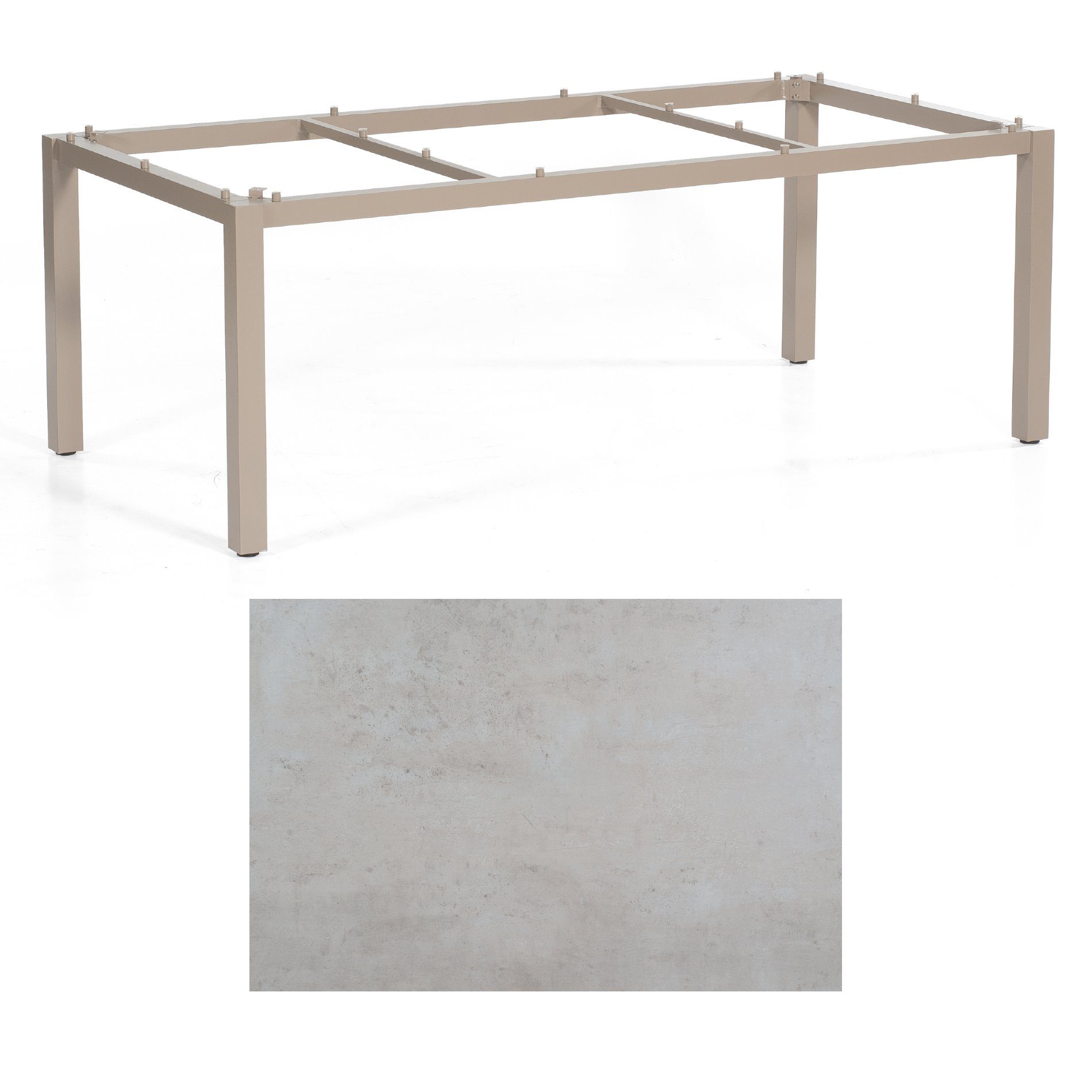 SonnenPartner Tisch „Base“, Gestell Aluminium champagner, Tischplatte HPL Beton hell , 200x100 cm