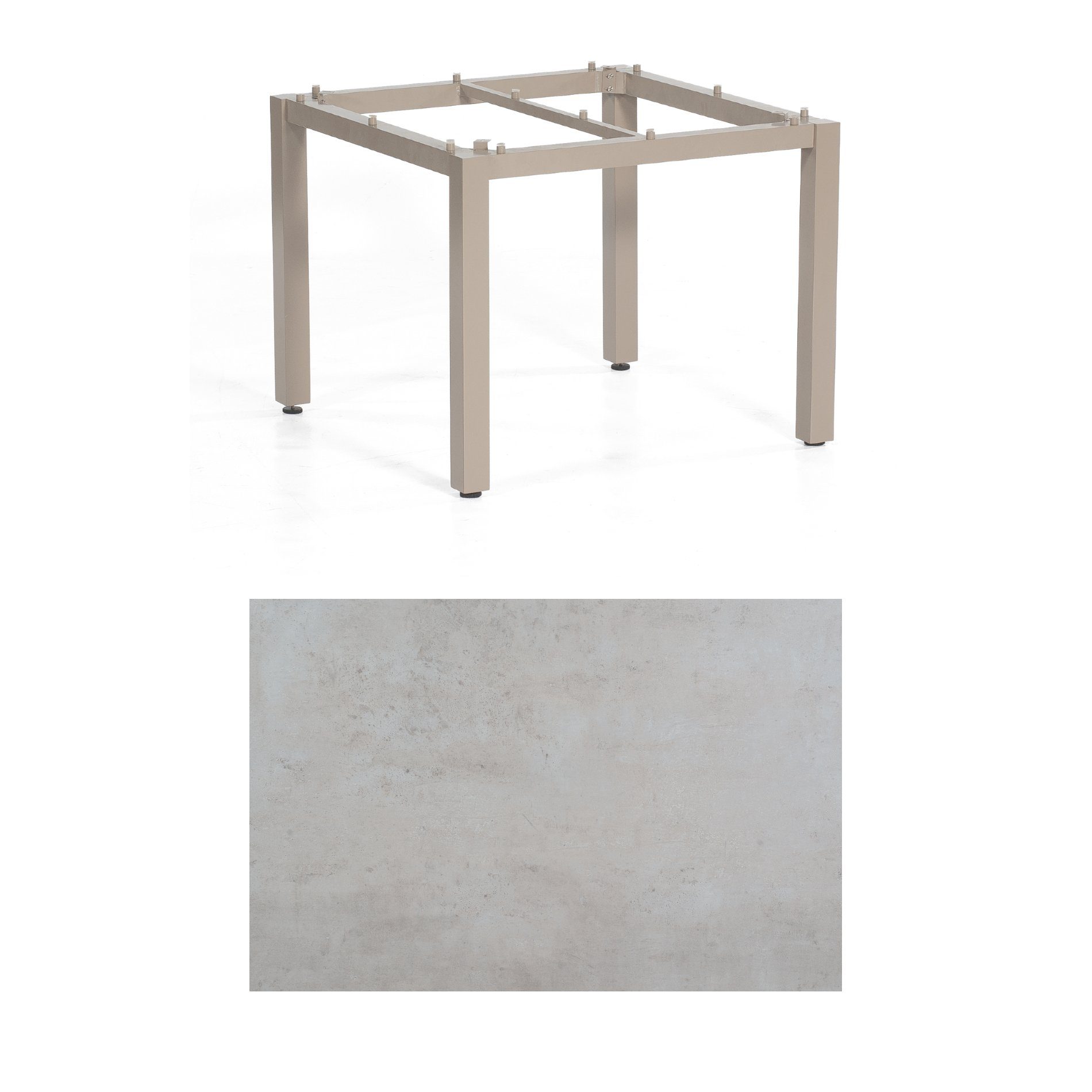 SonnenPartner Tisch „Base“, Gestell Aluminium champagner, Tischplatte HPL Beton hell , 90x90 cm