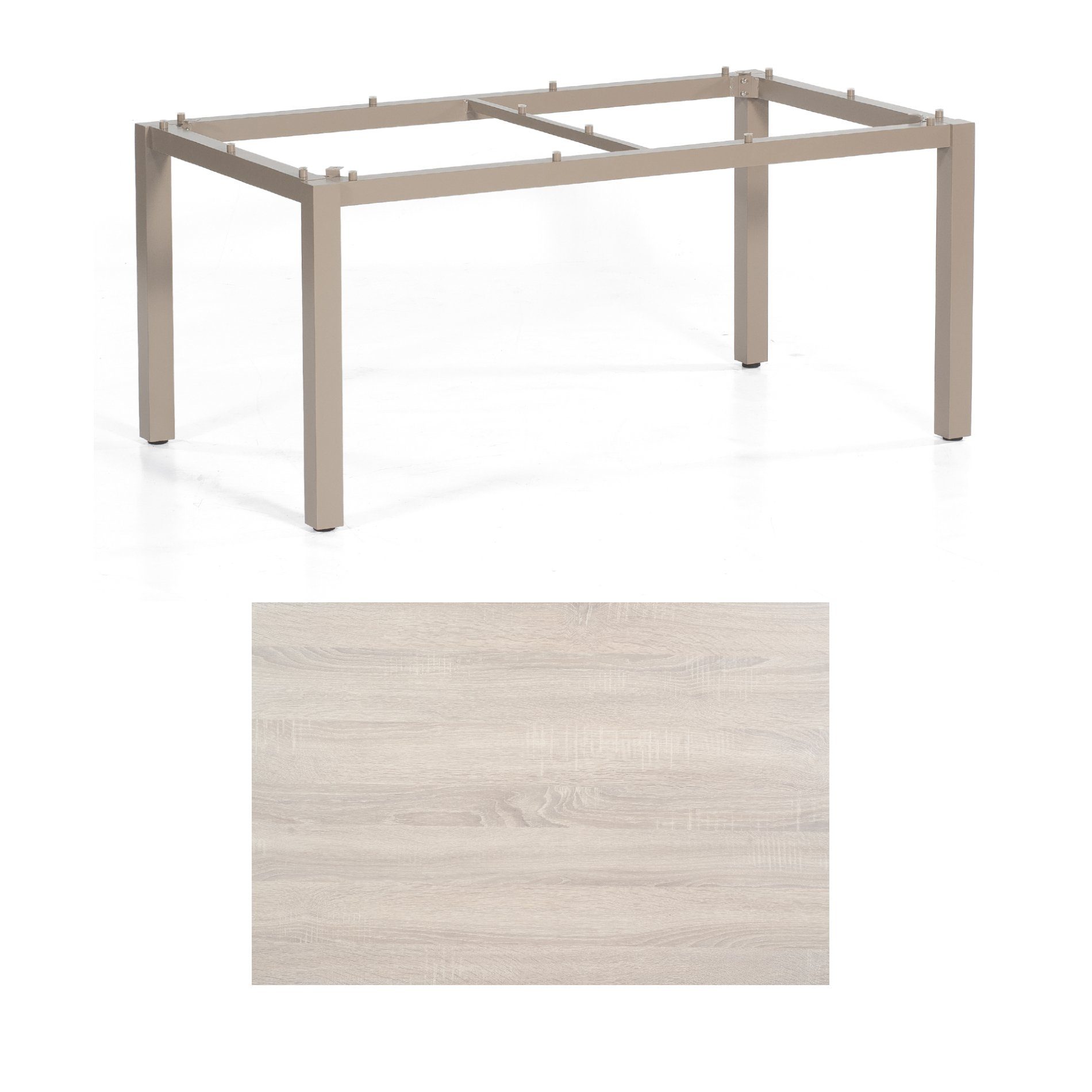 SonnenPartner Tisch „Base“, Gestell Aluminium champagner, Tischplatte HPL Eiche sägerau , 160x90 cm