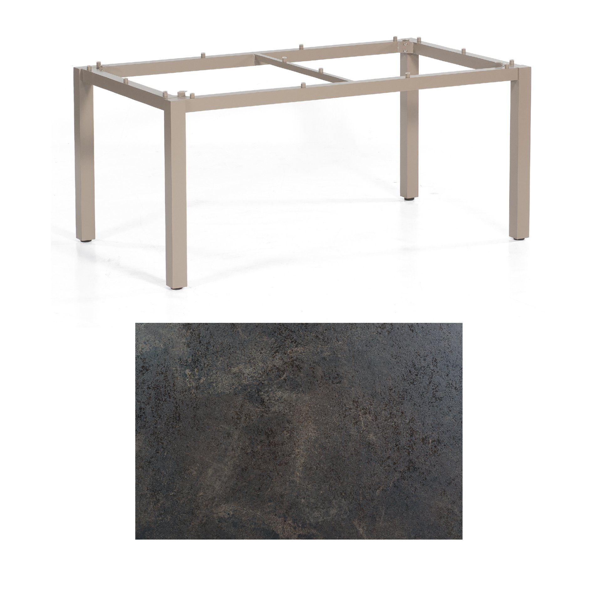 SonnenPartner Tisch „Base“, Gestell Aluminium champagner, Tischplatte HPL Keramikoptik , 160x90 cm