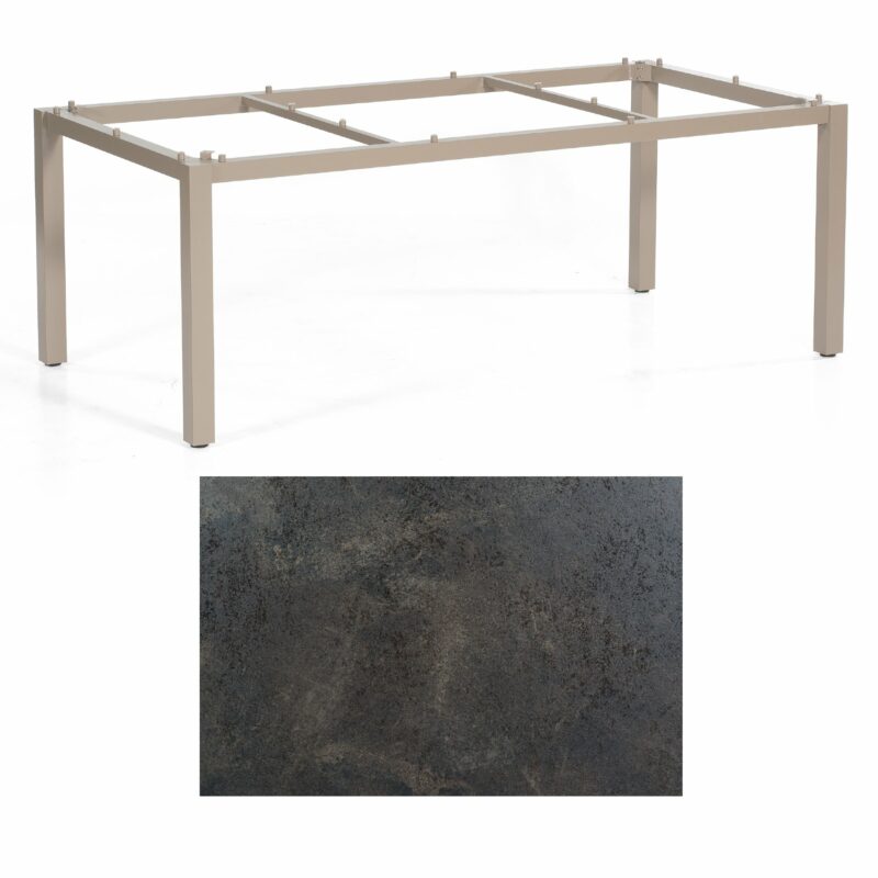 SonnenPartner Tisch „Base“, Gestell Aluminium champagner, Tischplatte HPL Keramikoptik , 200x100 cm