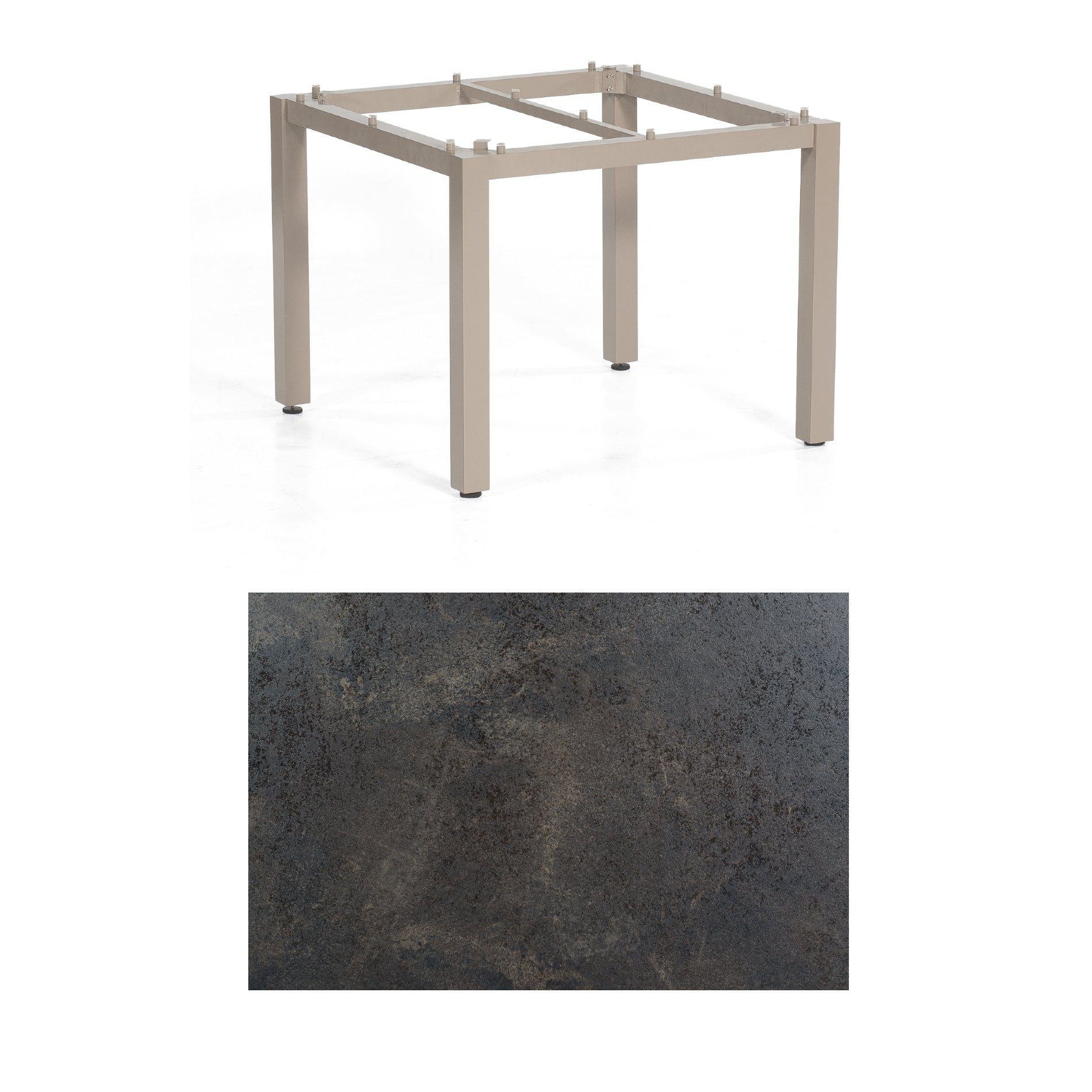 SonnenPartner Tisch „Base“, Gestell Aluminium champagner, Tischplatte HPL Keramikoptik , 90x90 cm