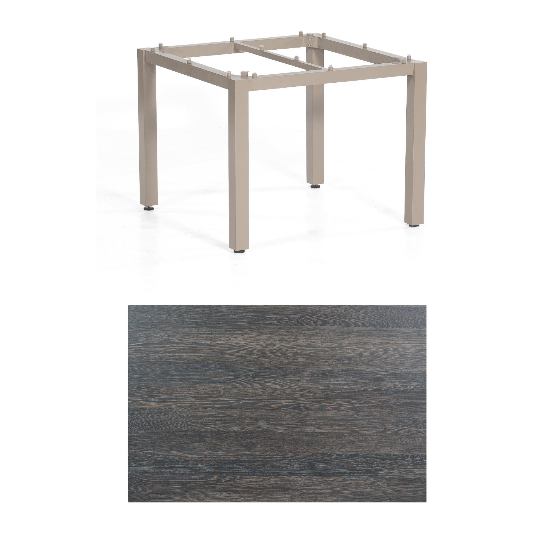 SonnenPartner Tisch „Base“, Gestell Aluminium champagner, Tischplatte HPL Mali wenge, 90x90 cm