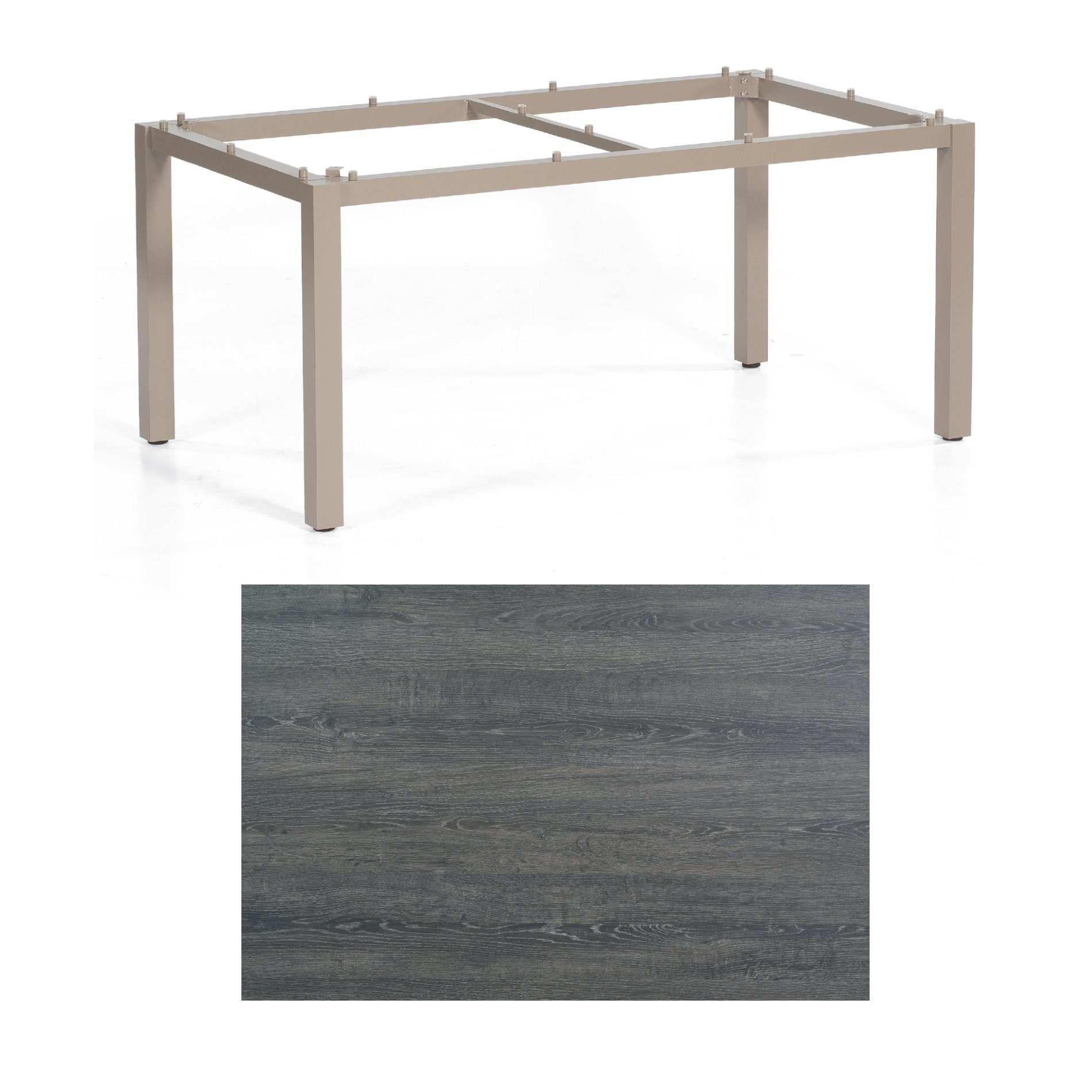 SonnenPartner Tisch „Base“, Gestell Aluminium champagner, Tischplatte HPL Pinie dunkel, 160x90 cm