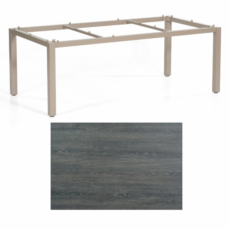 SonnenPartner Tisch „Base“, Gestell Aluminium champagner, Tischplatte HPL Pinie dunkel, 200x100 cm