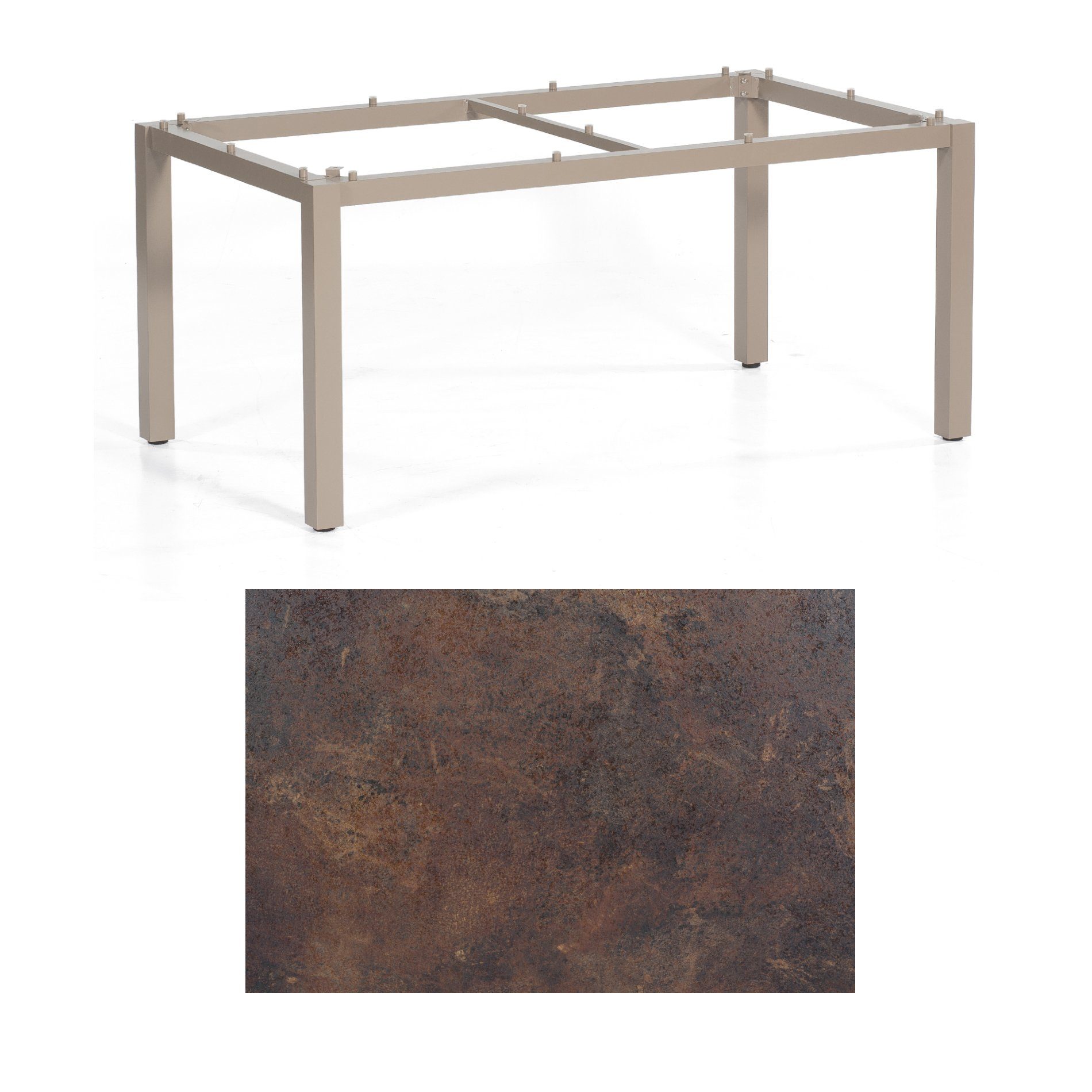 SonnenPartner Tisch „Base“, Gestell Aluminium champagner, Tischplatte HPL Rostoptik, 160x90 cm