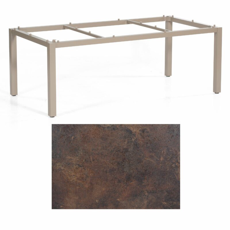 SonnenPartner Tisch „Base“, Gestell Aluminium champagner, Tischplatte HPL Rostoptik, 200x100 cm