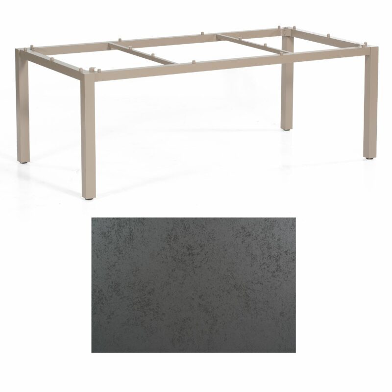 SonnenPartner Tisch „Base“, Gestell Aluminium champagner, Tischplatte HPL Struktura anthrazit, 200x100 cm
