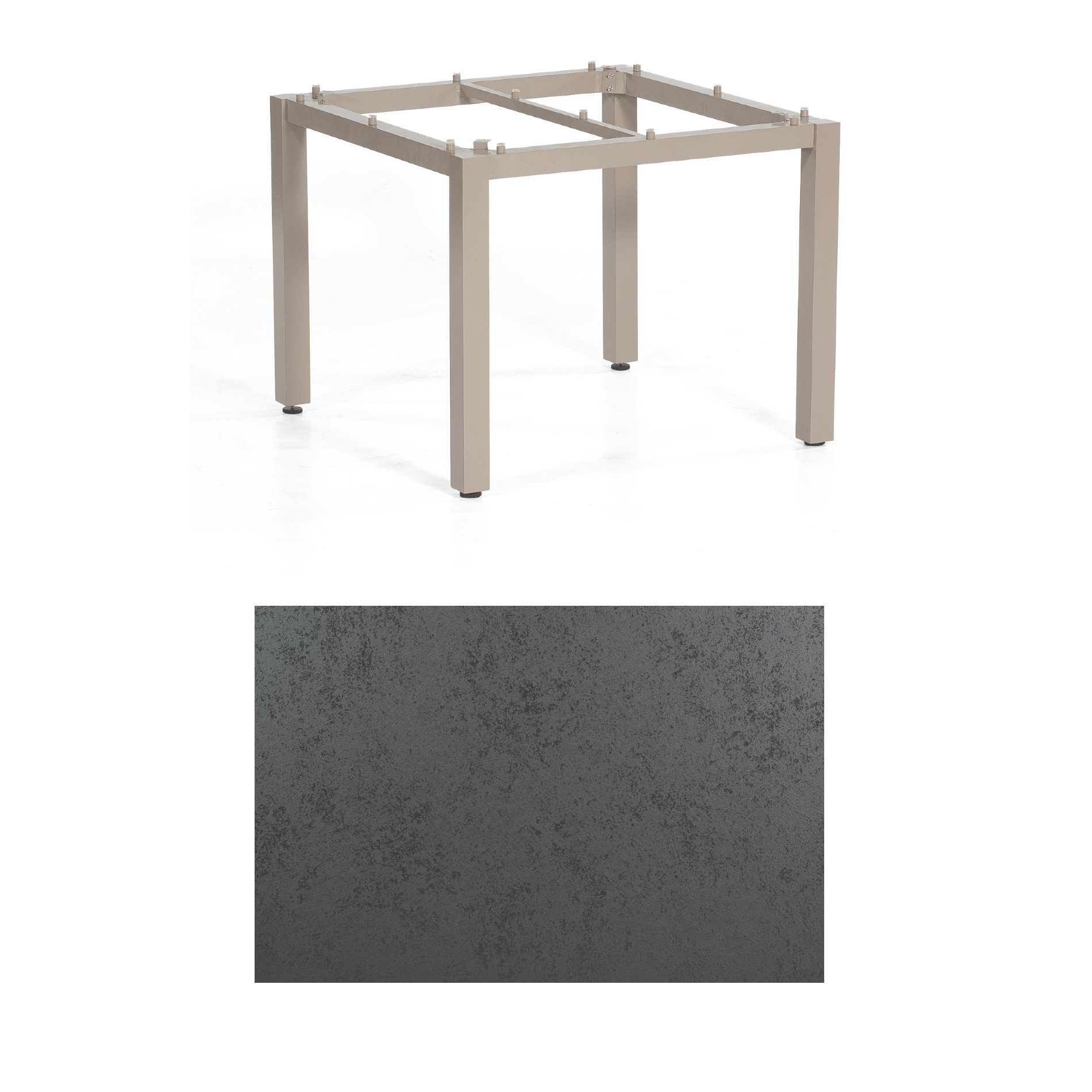 SonnenPartner Tisch „Base“, Gestell Aluminium champagner, Tischplatte HPL Struktura anthrazit, 90x90 cm
