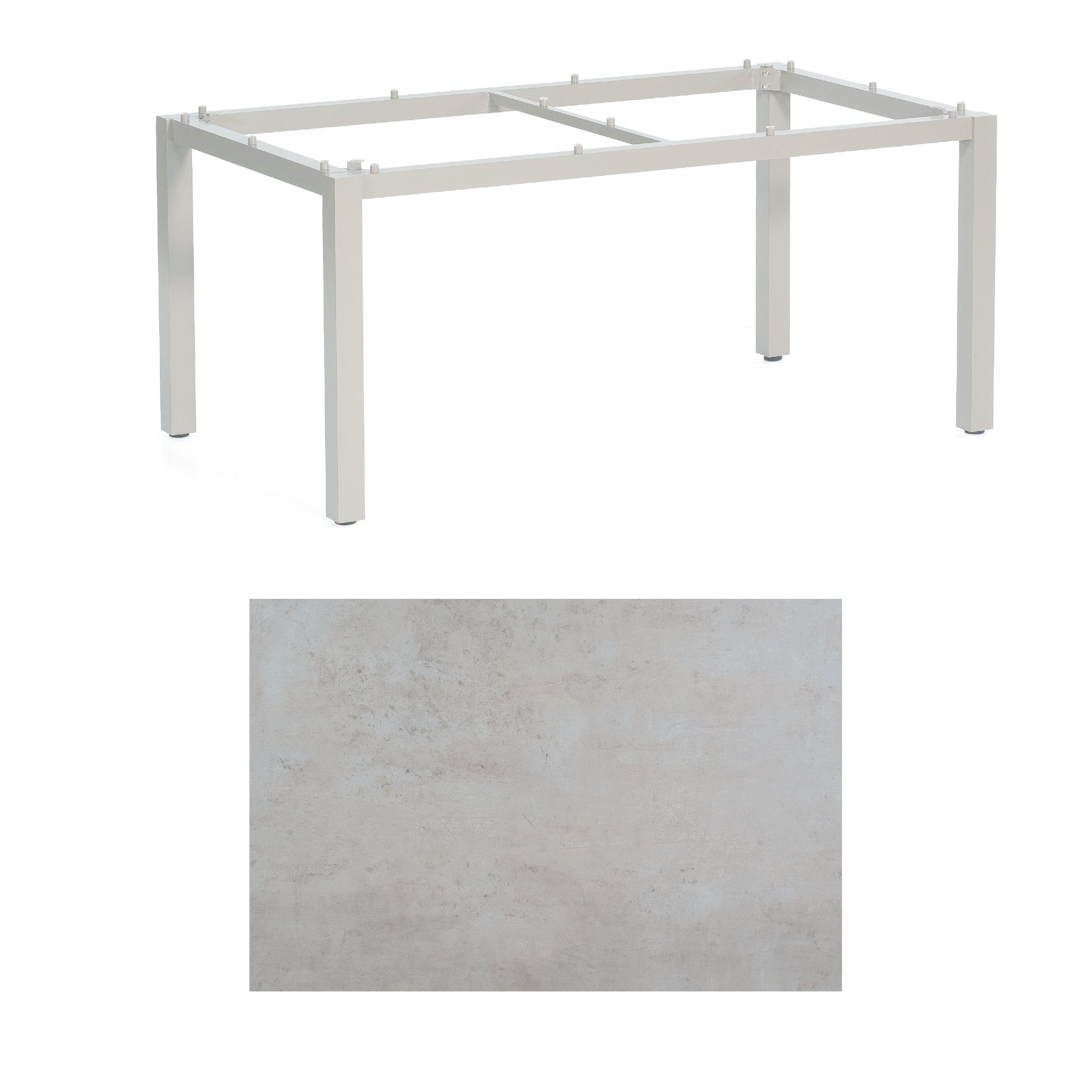 SonnenPartner Tisch „Base“, Gestell Aluminium silber, Tischplatte HPL Beton hell, 160x90 cm