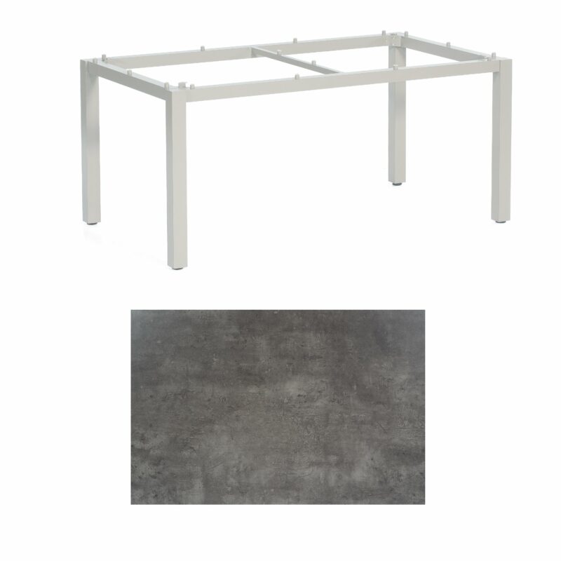 SonnenPartner Tisch „Base“, Gestell Aluminium silber, Tischplatte HPL Beton dunkel, 160x90 cm
