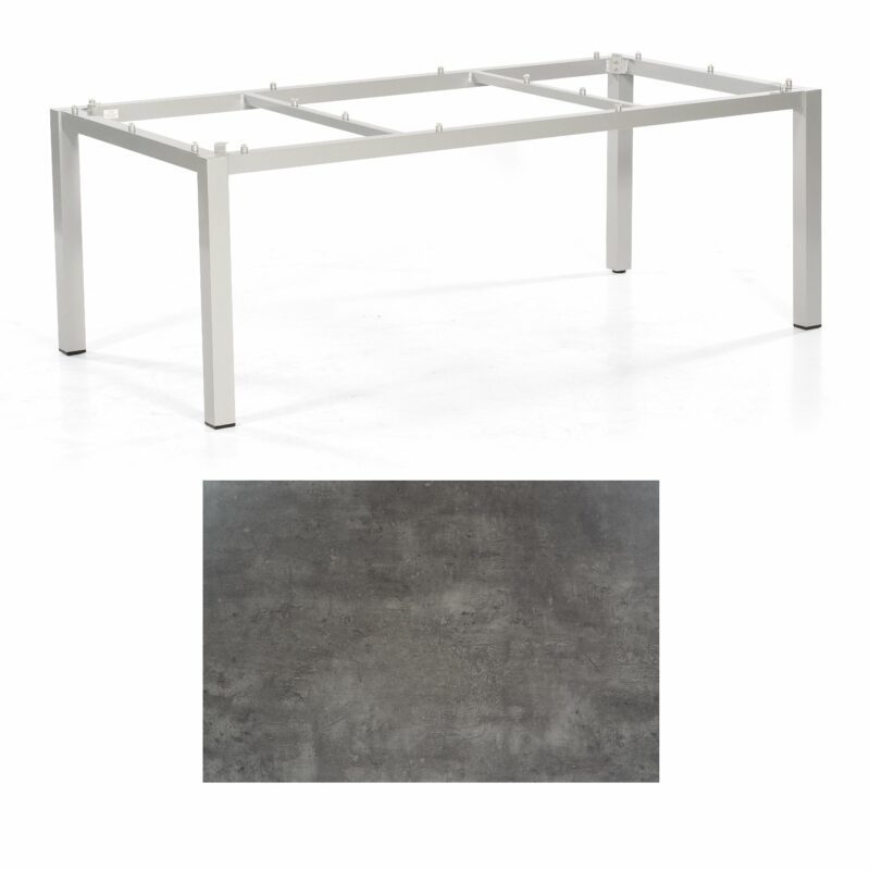 SonnenPartner Tisch „Base“, Gestell Aluminium silber, Tischplatte HPL Beton dunkel, 200x100 cm