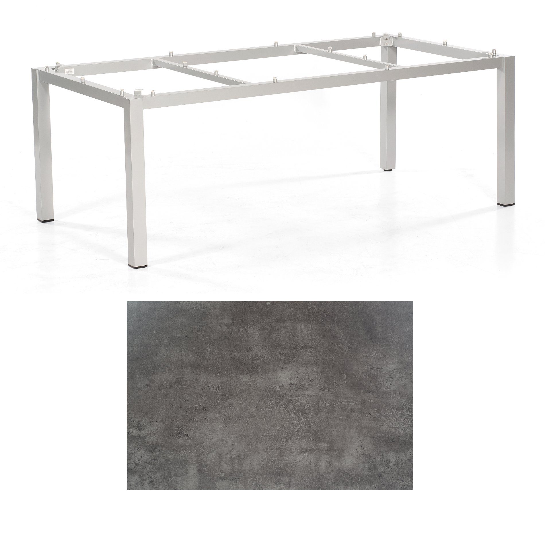 SonnenPartner Tisch „Base“, Gestell Aluminium silber, Tischplatte HPL Beton dunkel, 200x100 cm