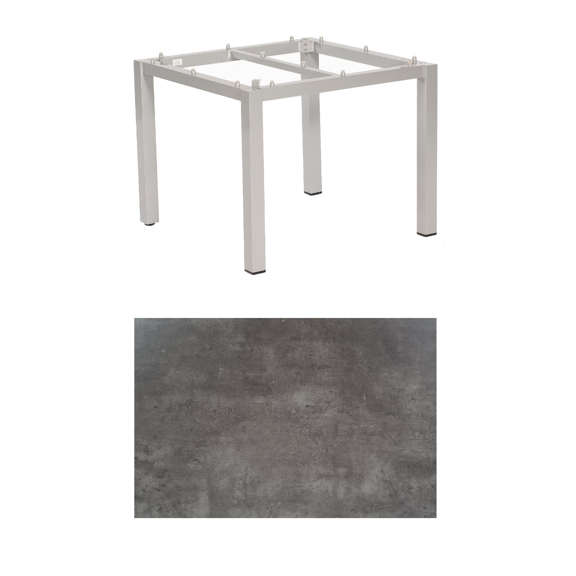 SonnenPartner Tisch „Base“, Gestell Aluminium silber, Tischplatte HPL Beton dunkel, 90x90 cm