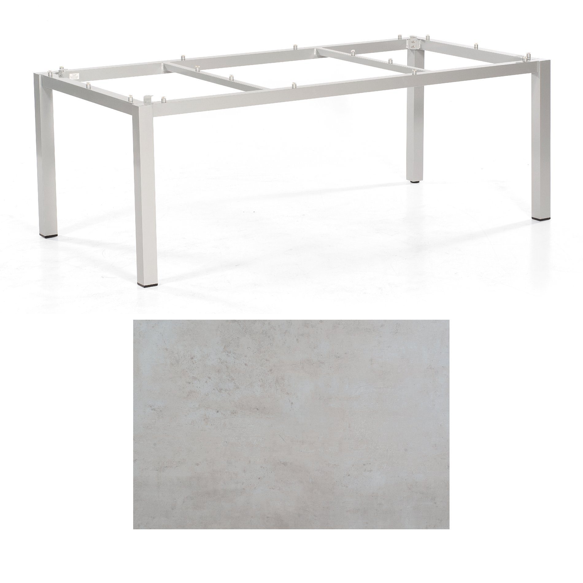 SonnenPartner Tisch „Base“, Gestell Aluminium silber, Tischplatte HPL Beton hell, 200x100 cm
