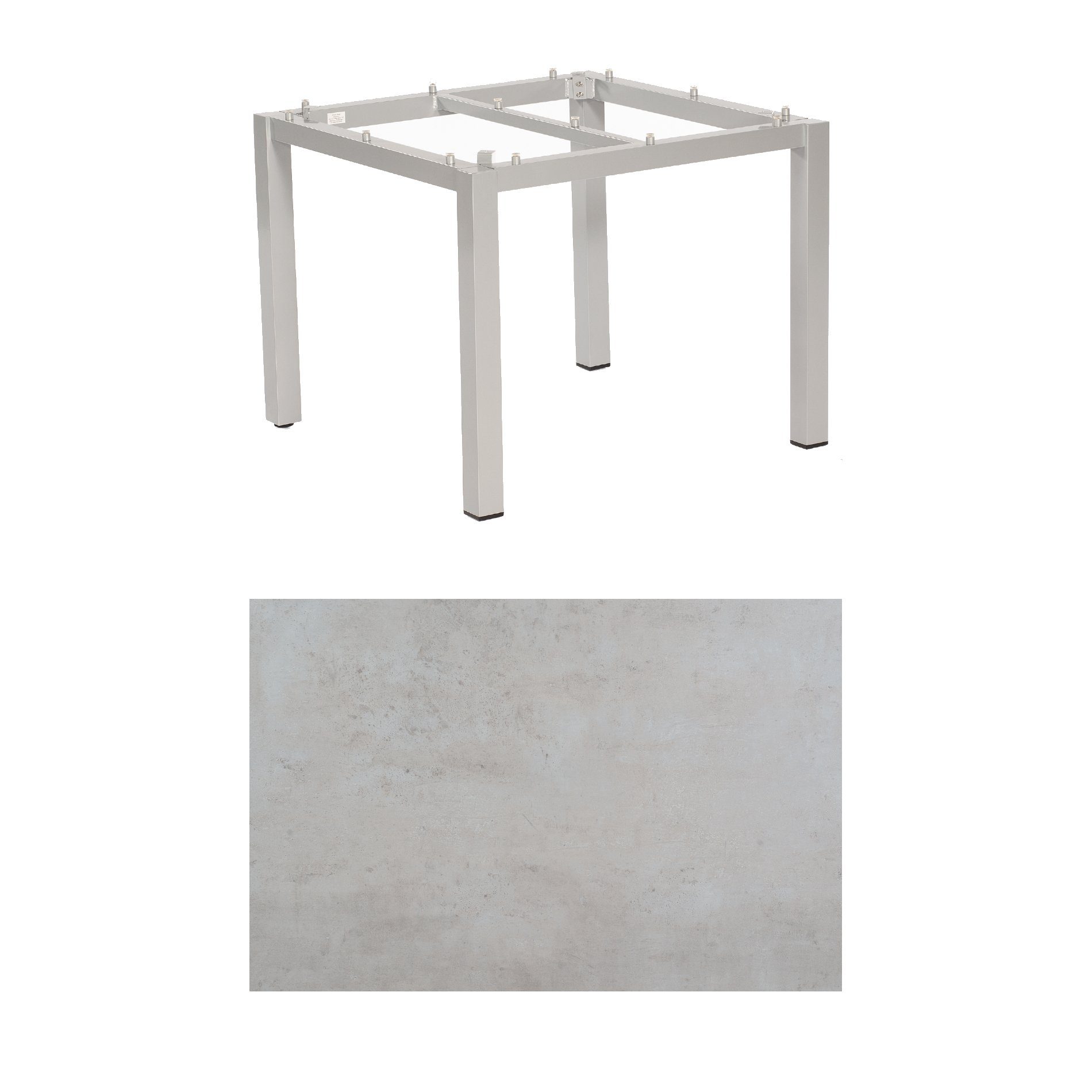 SonnenPartner Tisch „Base“, Gestell Aluminium silber, Tischplatte HPL Beton hell, 90x90 cm