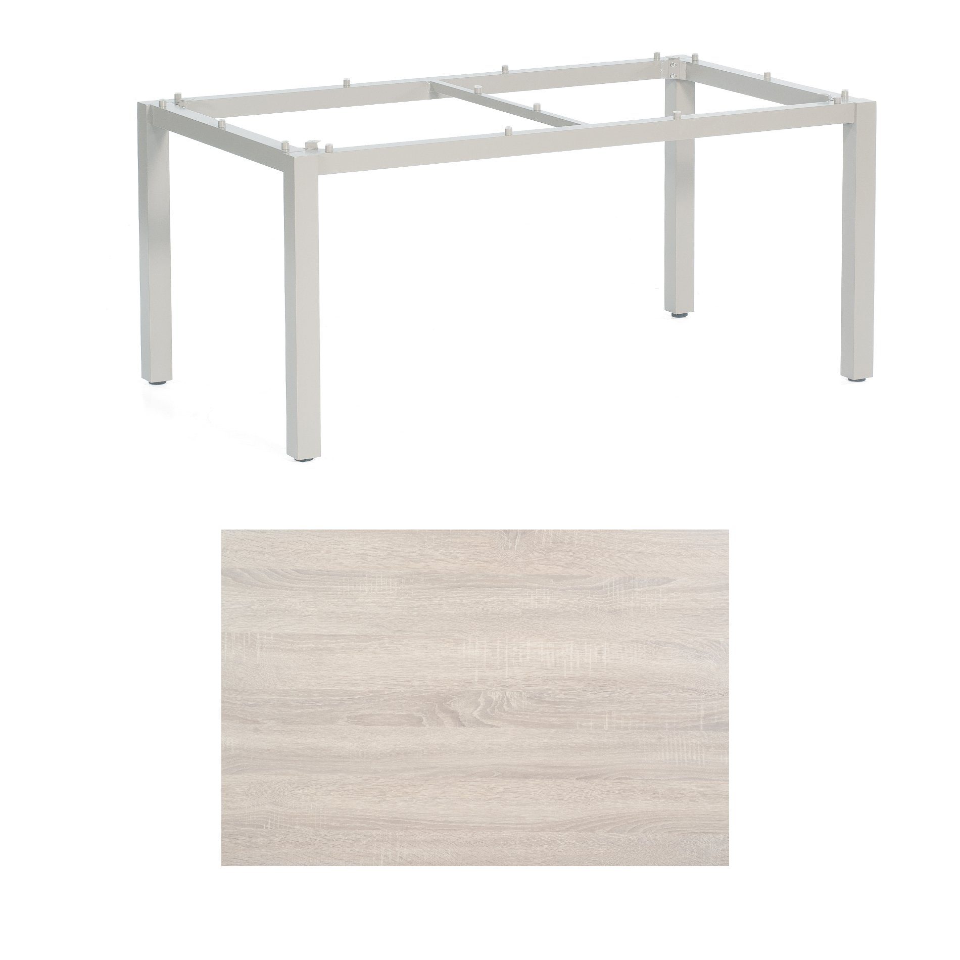 SonnenPartner Tisch „Base“, Gestell Aluminium silber, Tischplatte HPL Eiche sägerau, 160x90 cm