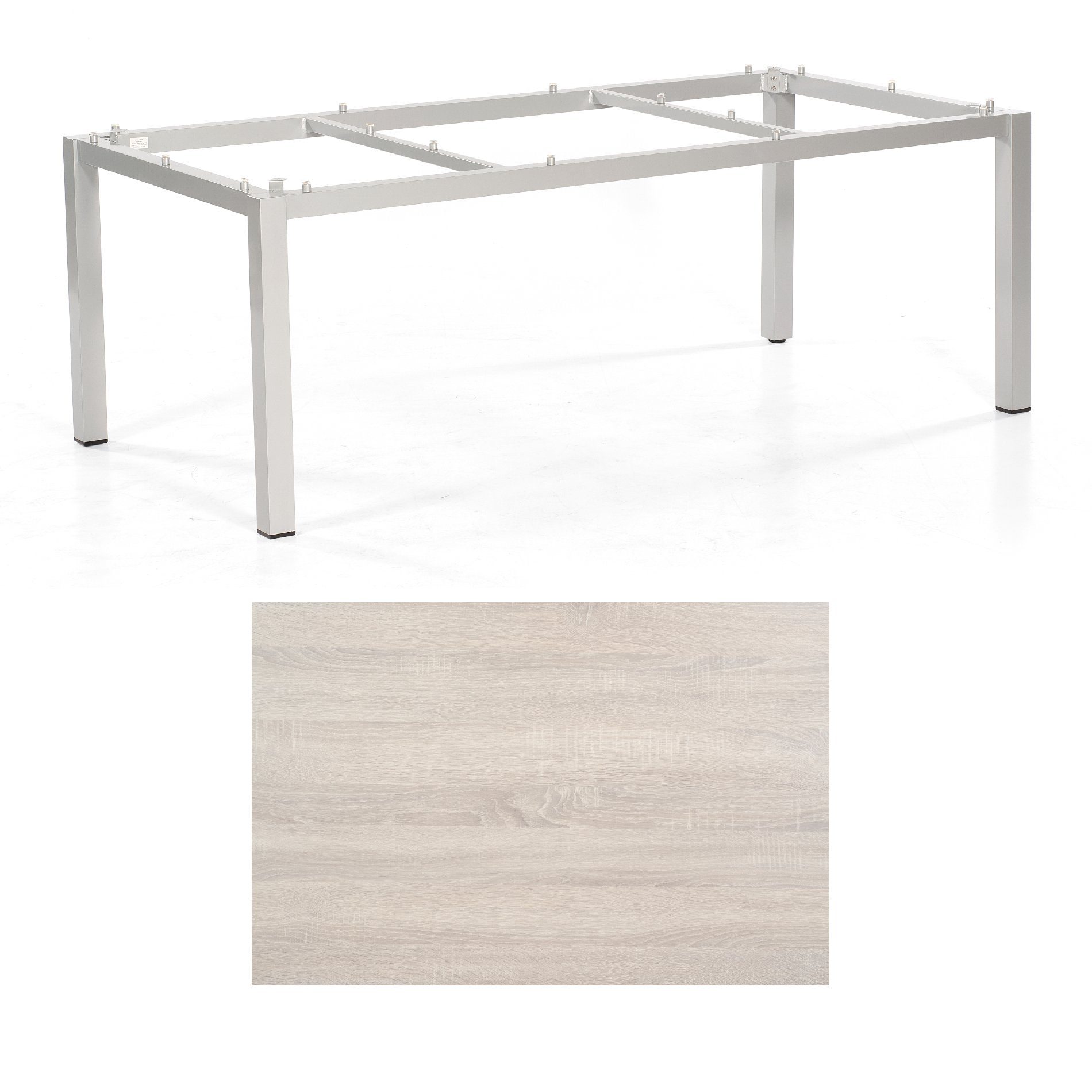 SonnenPartner Tisch „Base“, Gestell Aluminium silber, Tischplatte HPL Eiche sägerau, 200x100 cm