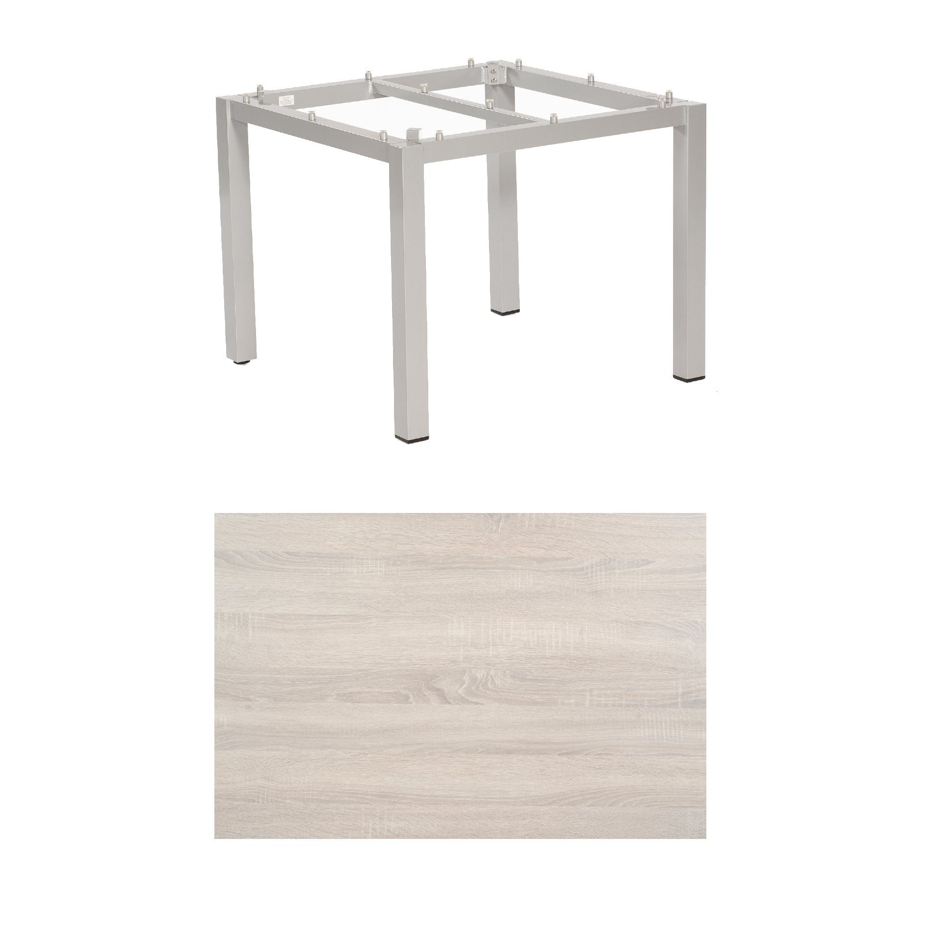SonnenPartner Tisch „Base“, Gestell Aluminium silber, Tischplatte HPL Eiche sägerau, 90x90 cm