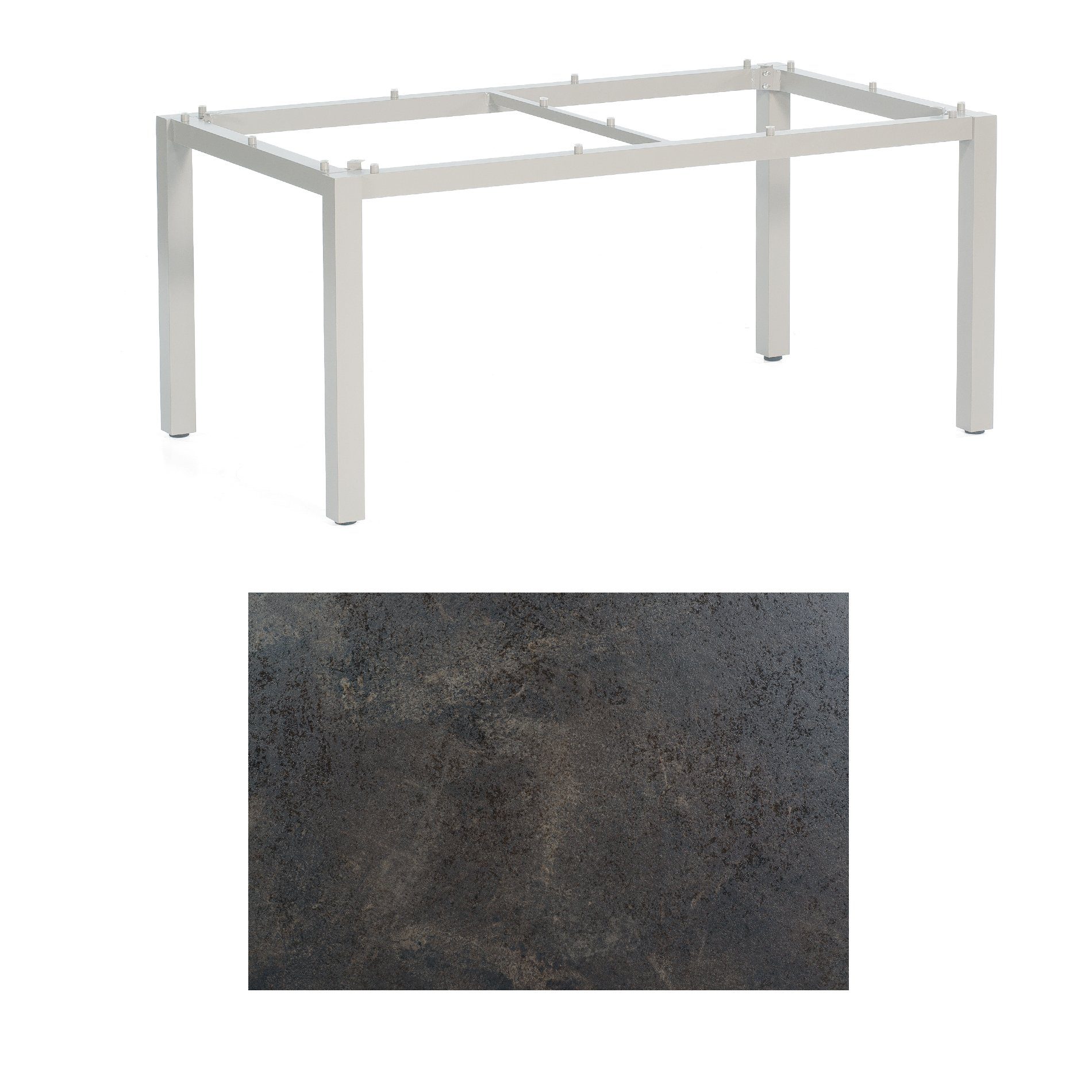 SonnenPartner Tisch „Base“, Gestell Aluminium silber, Tischplatte HPL Keramikoptik, 160x90 cm