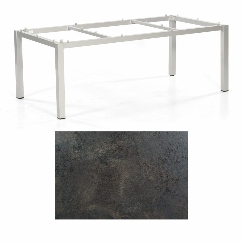 SonnenPartner Tisch „Base“, Gestell Aluminium silber, Tischplatte HPL Keramikoptik, 200x100 cm