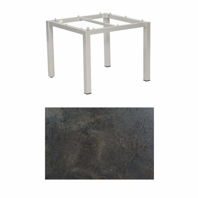 SonnenPartner Tisch „Base“, Gestell Aluminium silber, Tischplatte HPL Keramikoptik, 90x90 cm