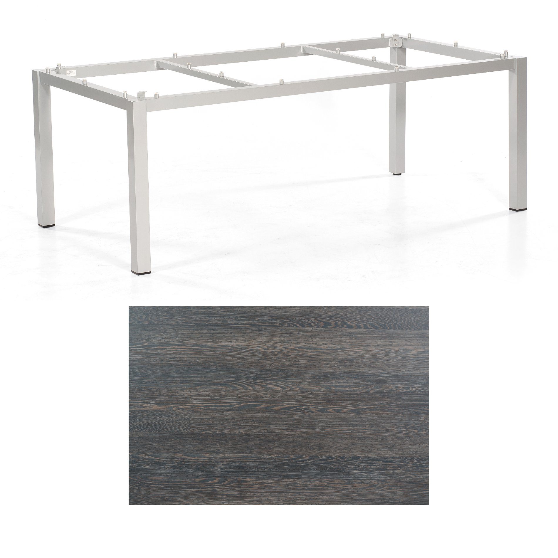 SonnenPartner Tisch „Base“, Gestell Aluminium silber, Tischplatte HPL Mali wenge, 200x100 cm