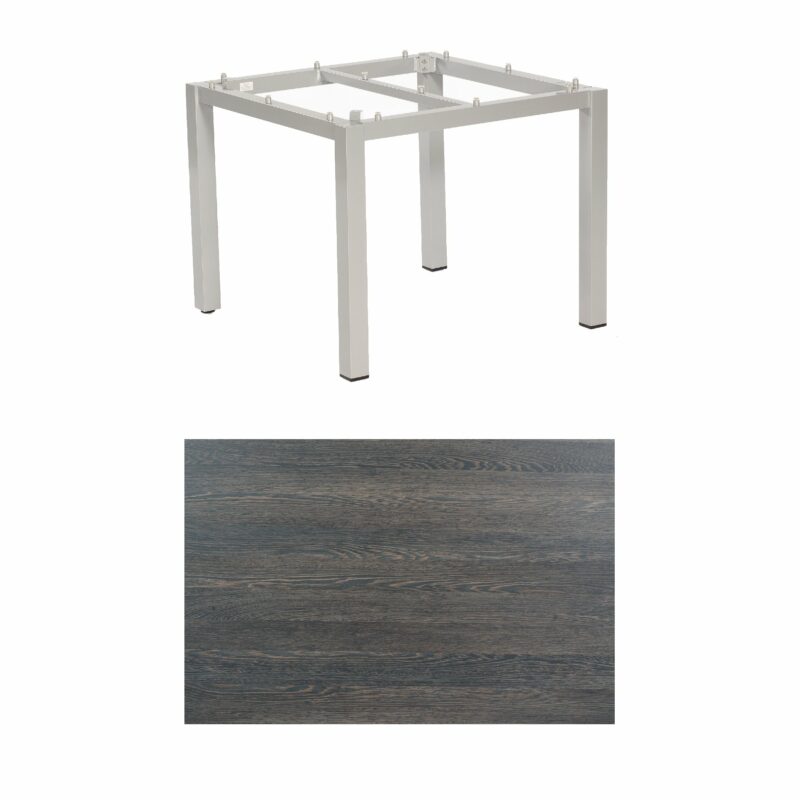 SonnenPartner Tisch „Base“, Gestell Aluminium silber, Tischplatte HPL Mali wenge, 90x90 cm